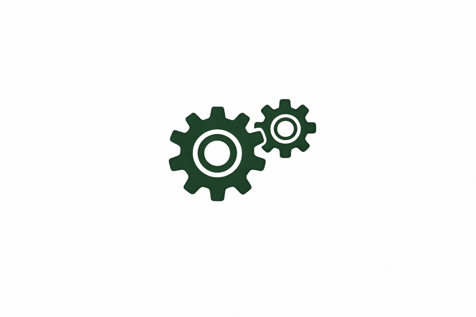 Two green gears, one larger and one smaller, on a white background.