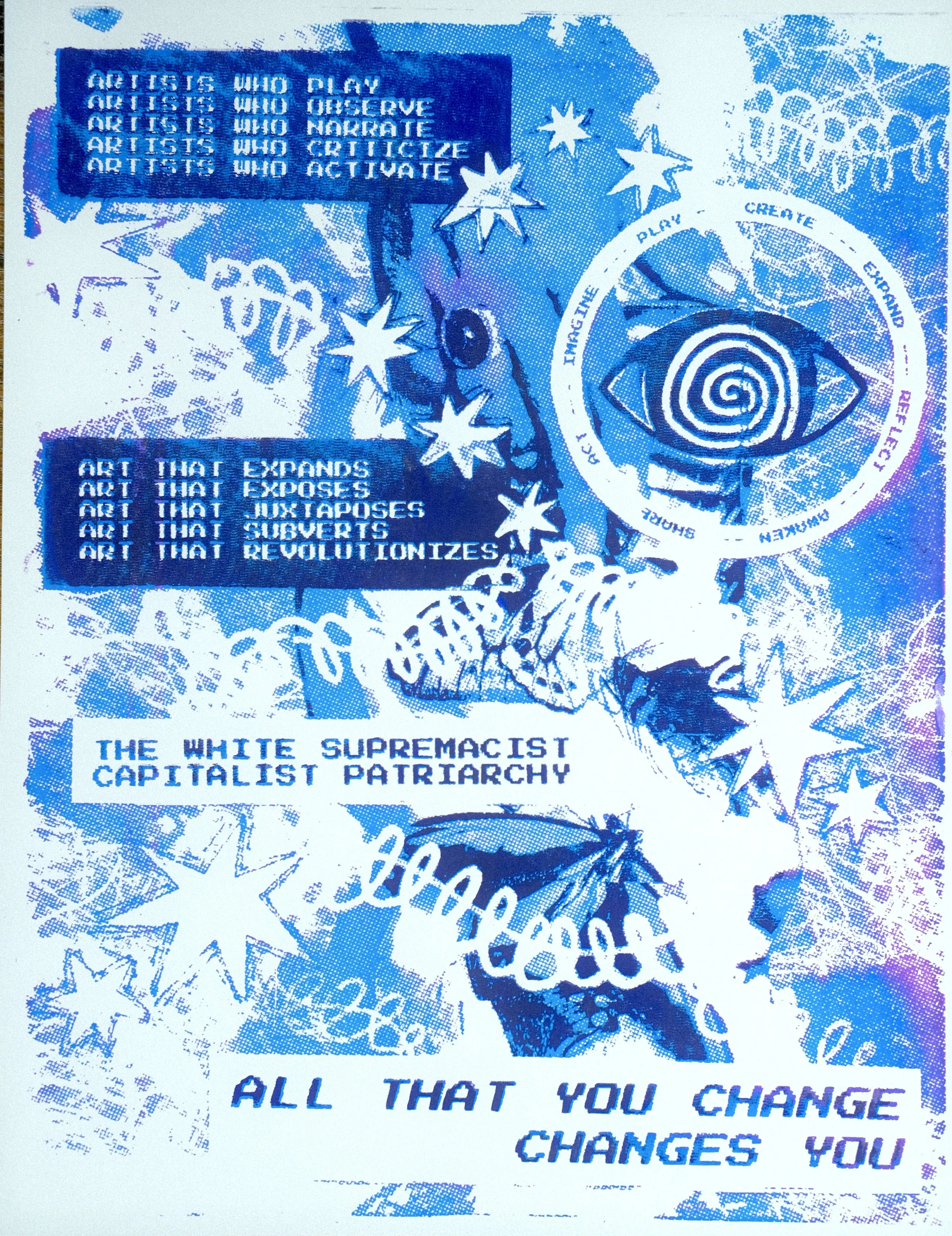 "MANIFESTO" (2024), 8.5x11, screenprint, collage