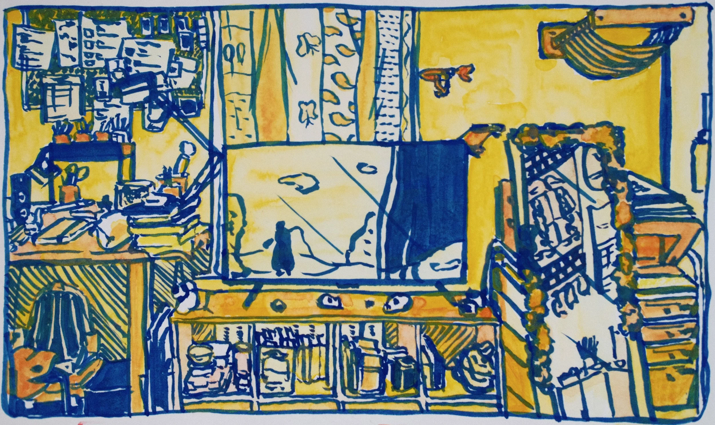 PLEIN AIR - LIVING ROOM (2025), 8.25x5.25, ink