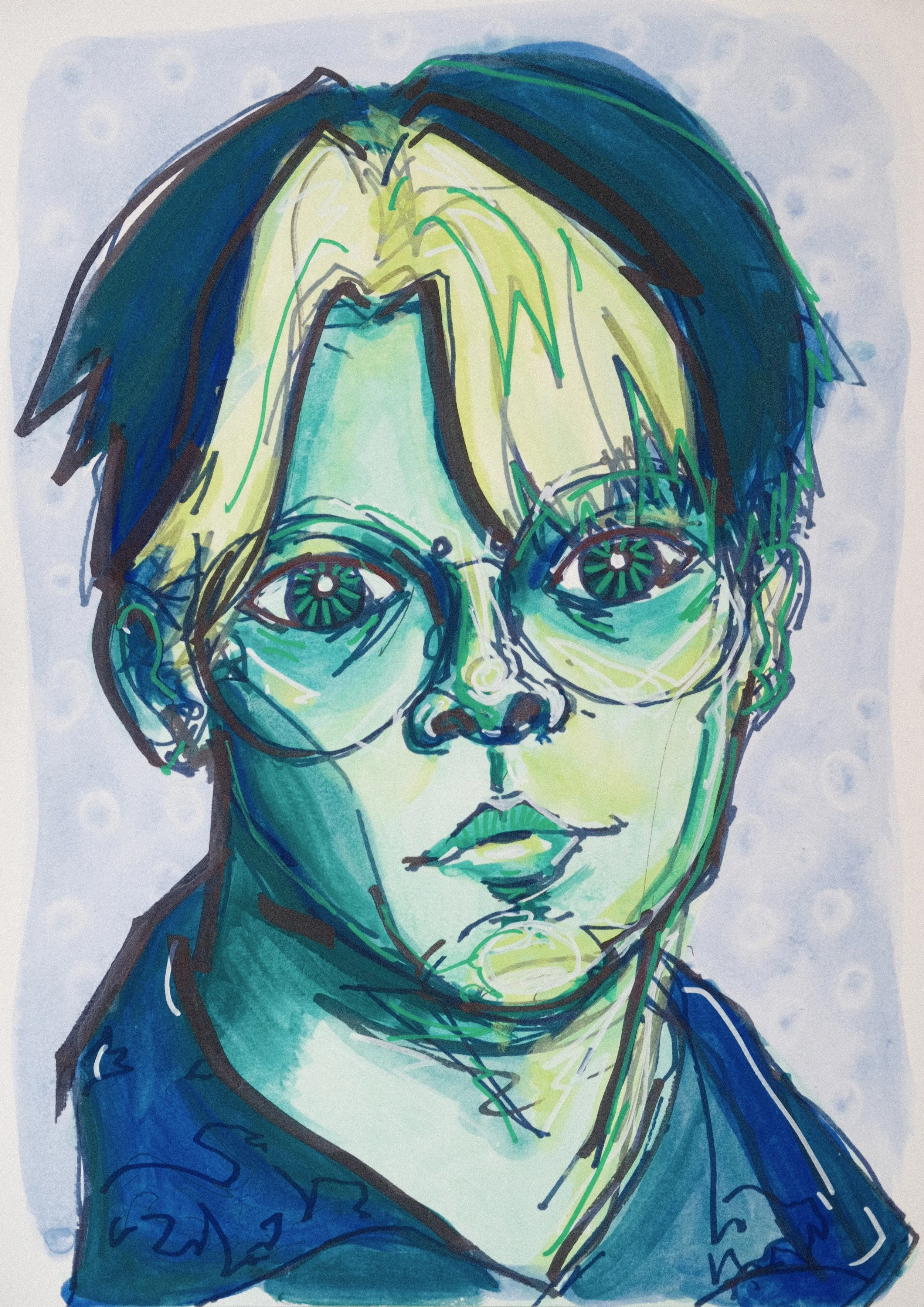 UNTITLED SELF-PORTRAIT (2024), 11x15, watercolor, markers