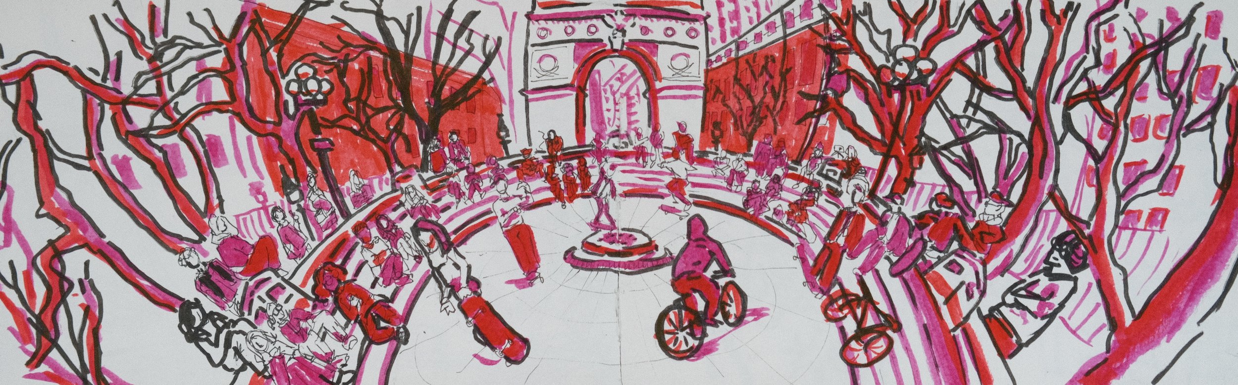 PLEIN AIR - WASHINGTON SQUARE PARK (2025), 16.50x5.25, ink