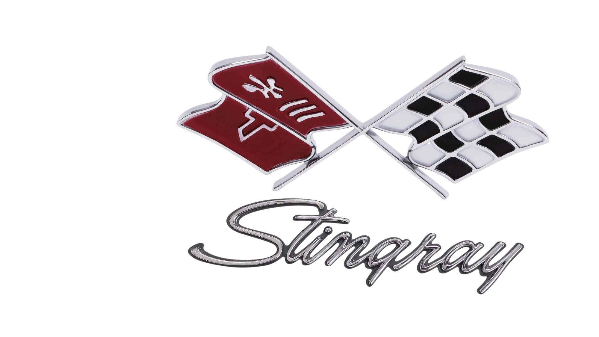 A Chevrolet logo with a red and black checkered flag and a chrome script that reads 'Super'. 