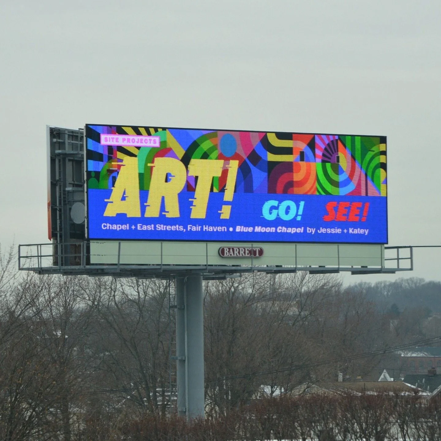 Injured? Go see art!

We have a mural on the corner of Chapel and East streets. You can see it from 95 but don't drive distracted! It's better up close anyway.

Thanks to Barrett Bilboards.