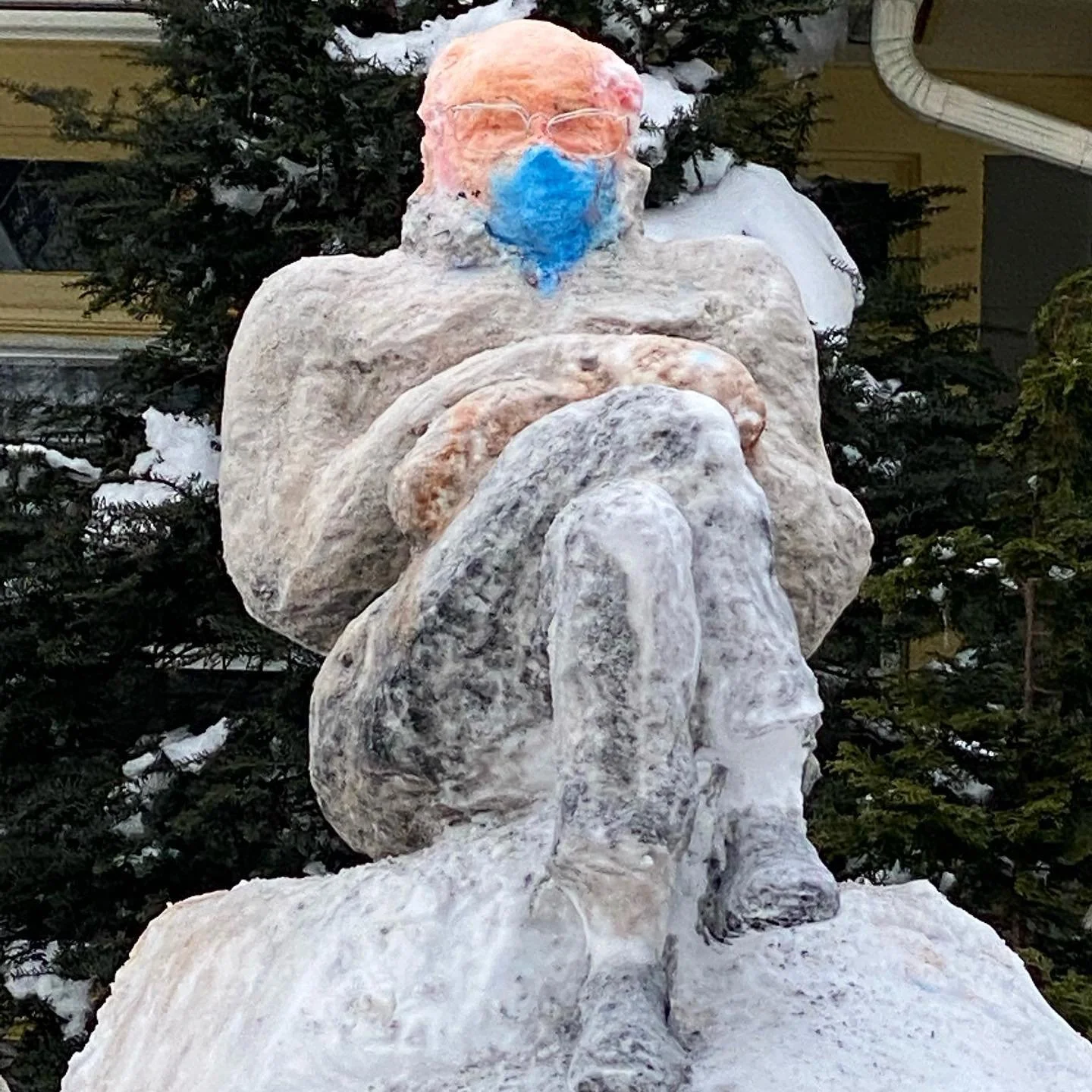 An ephemeral piece of public art by board member David Sepulveda... it may be made of ice and snow but we still... feel the Bern 🔥🥶🔥
