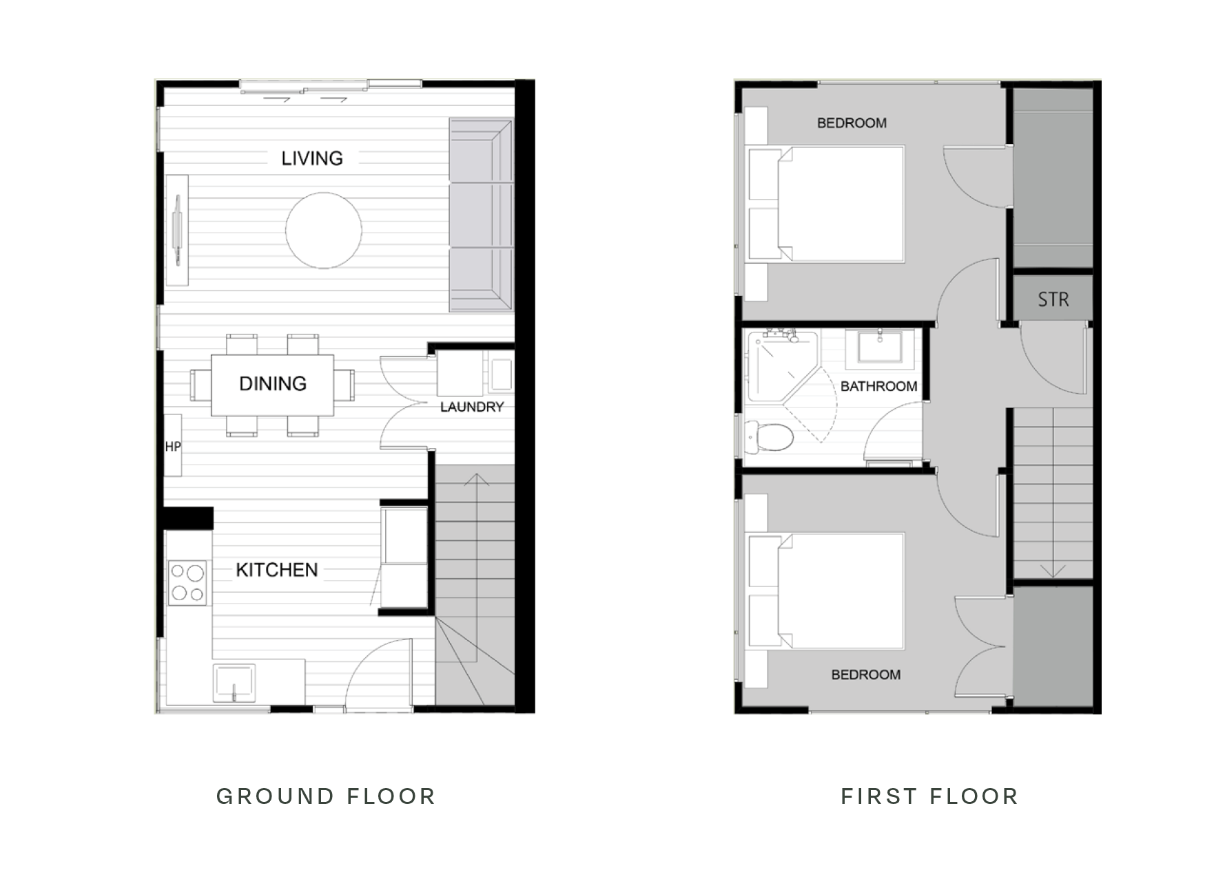 Ground and first floor plans of Urban Precinct: Phase One's Type A house design