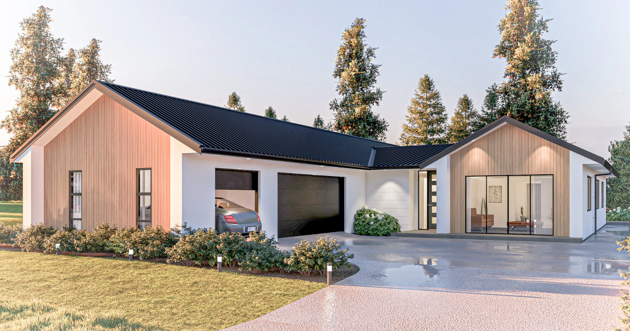 Render of the front yard of Greenfields, a turn-key home design for Maymorn Farm by Gillies Group