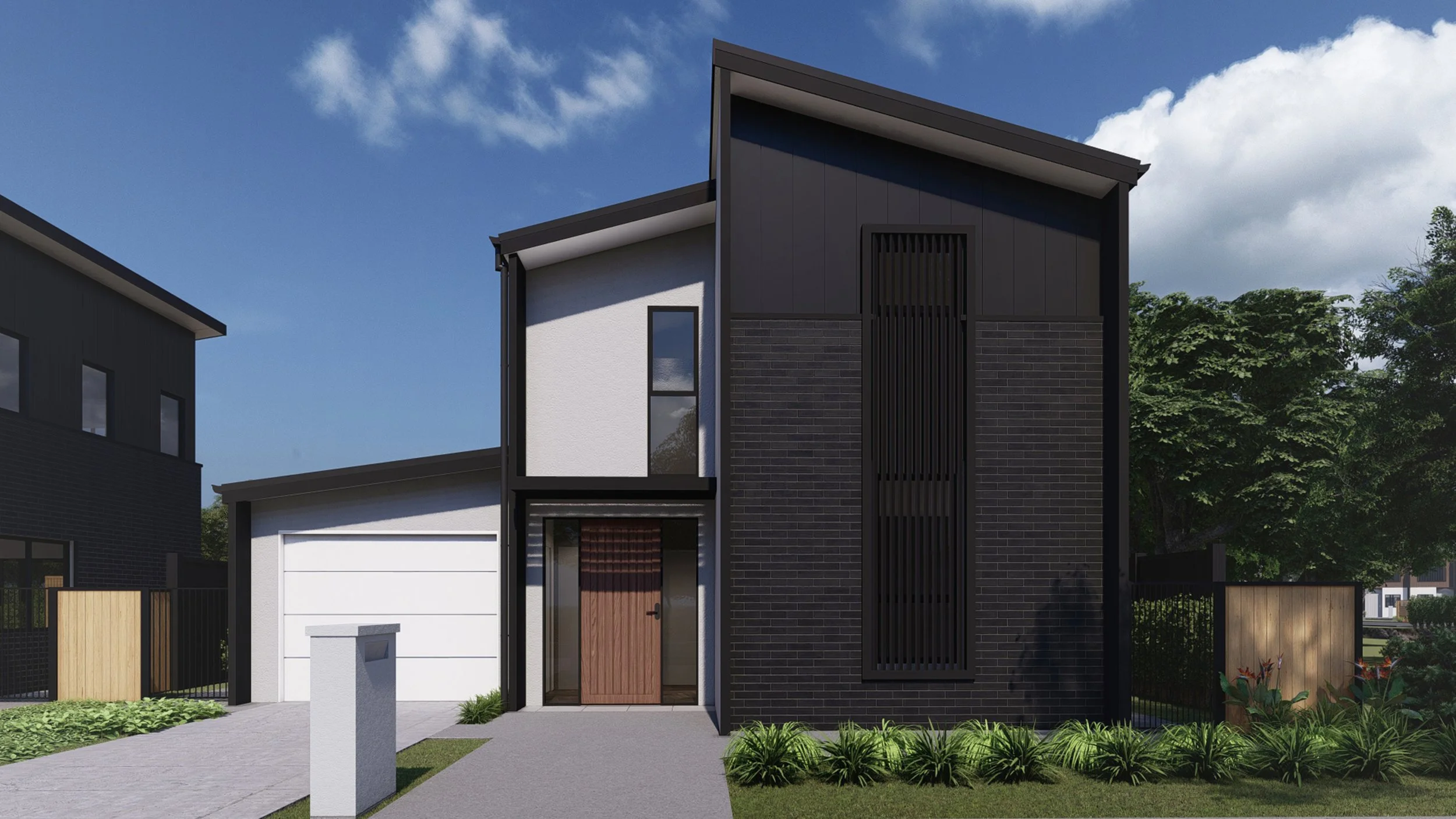 Render of Type E's front yard, a standalone home located in The Reserve: First Release Wallaceville Estate