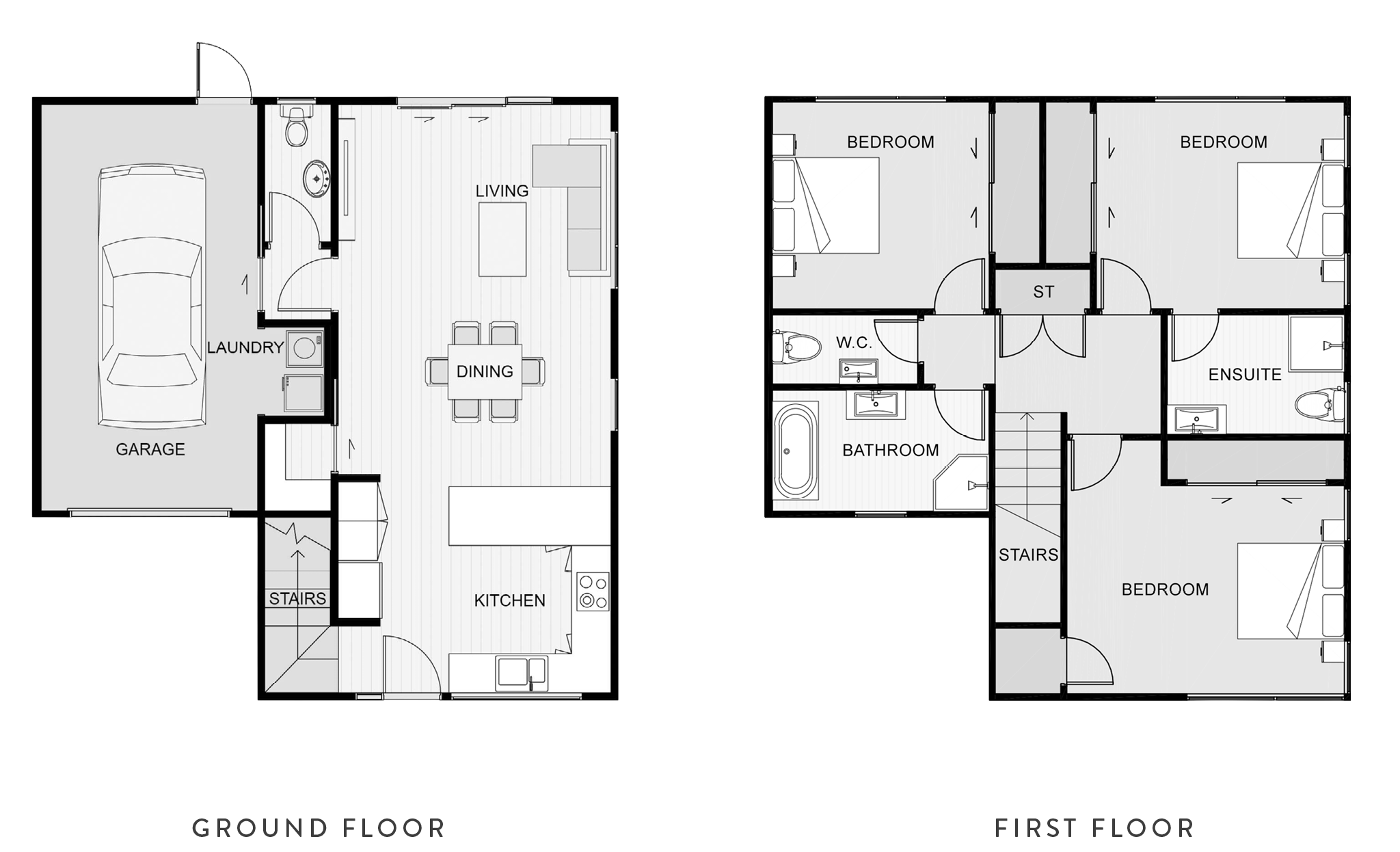 Ground and first floor plans for The Reserve Second Release's Type K home type