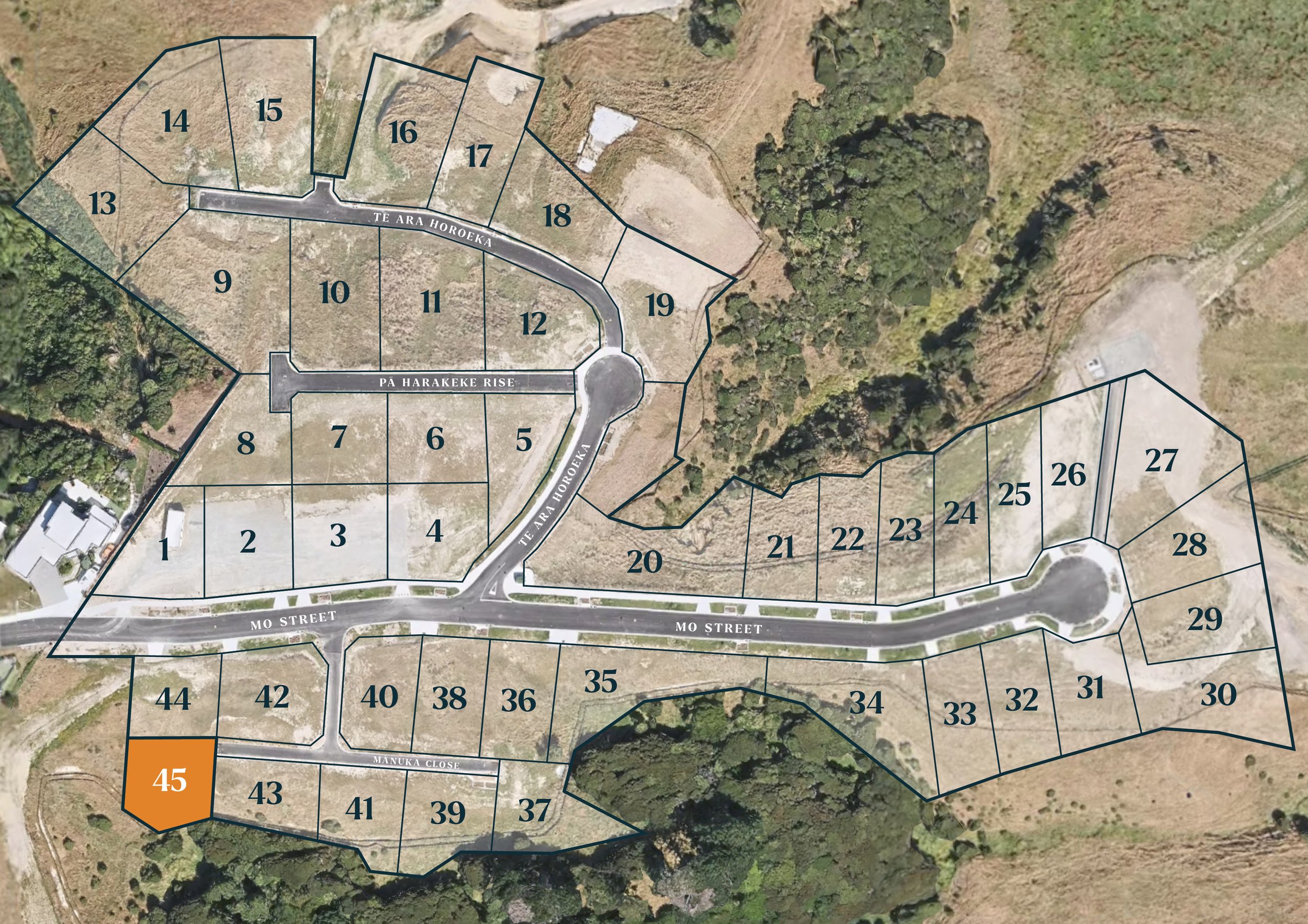 Lot 45 of Plimmerton Heights is highlighted in orange on the sitemap