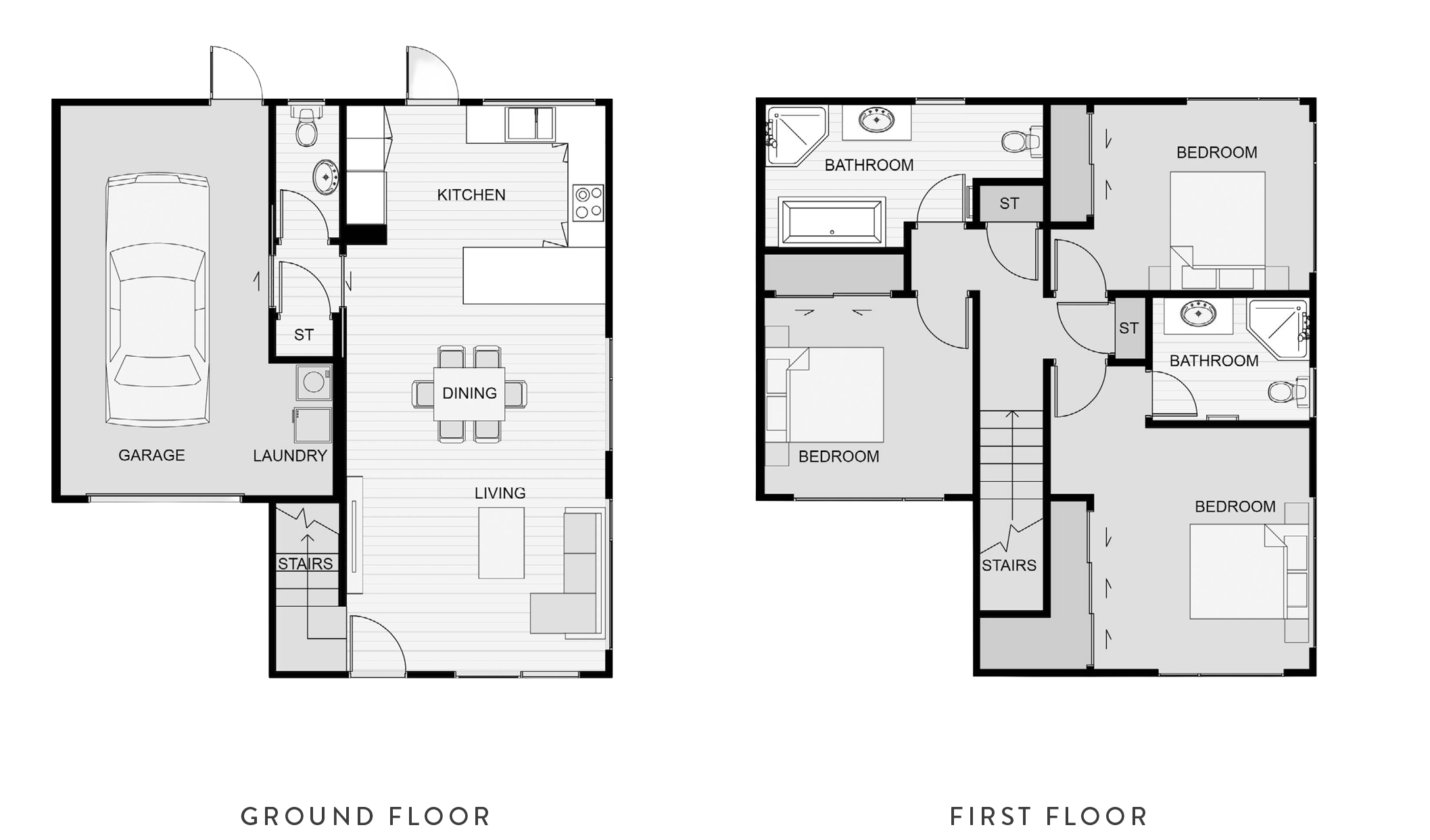Ground and first floor plans for Type I, a home located in The Reserve Phase Two: Second Release