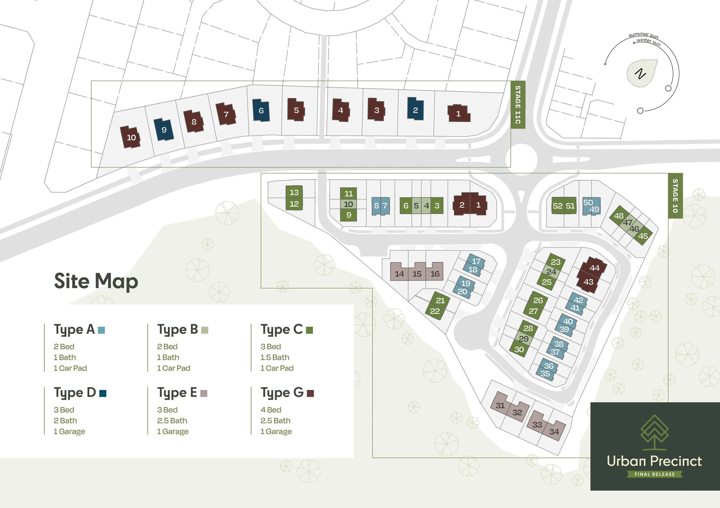 Full sitemap with labelled lot types of Urban Precinct: Phase Two, Final Release