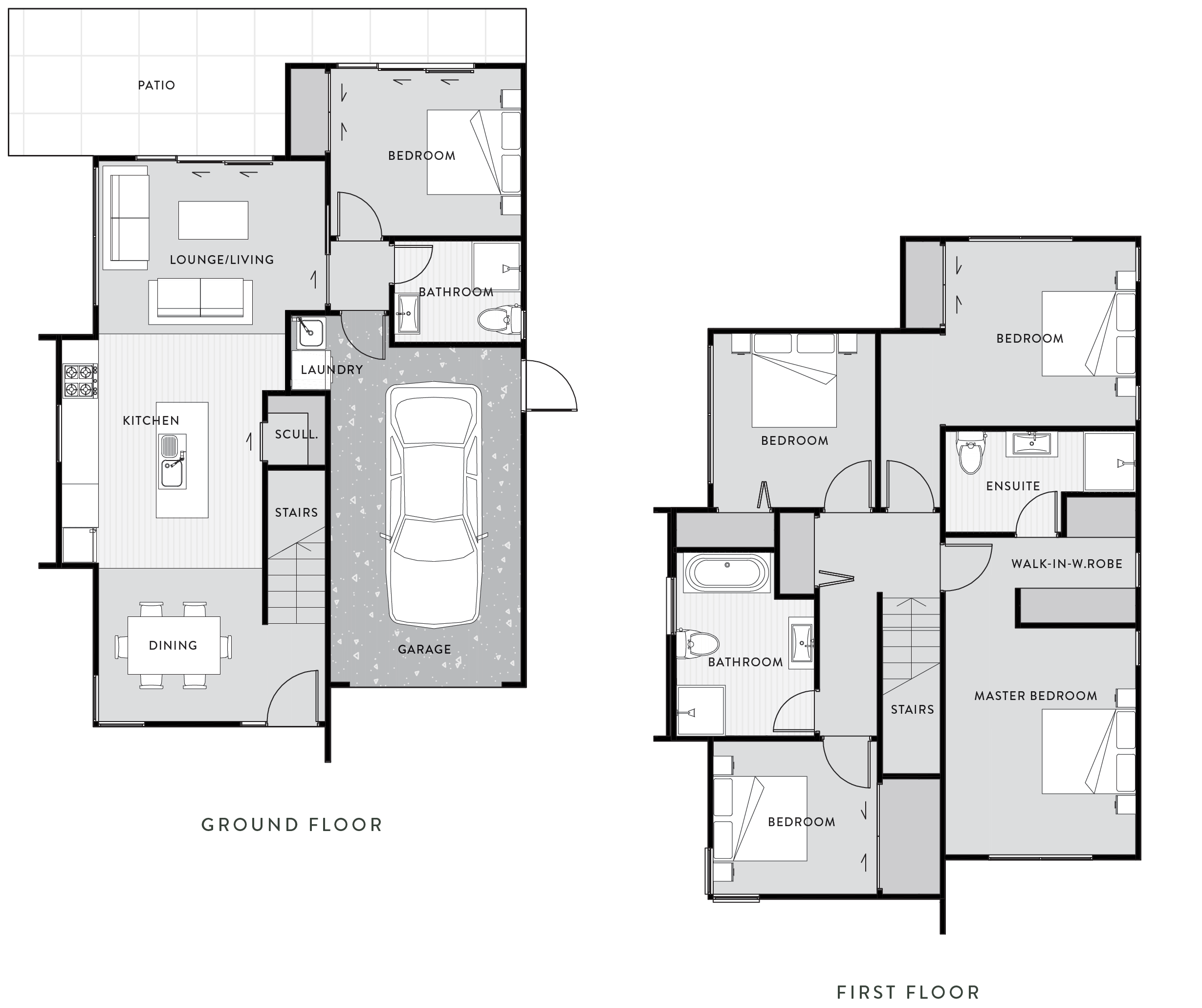 Type H ground and first floor plans, a house located in The Reserve: First Release Wallacville Estate