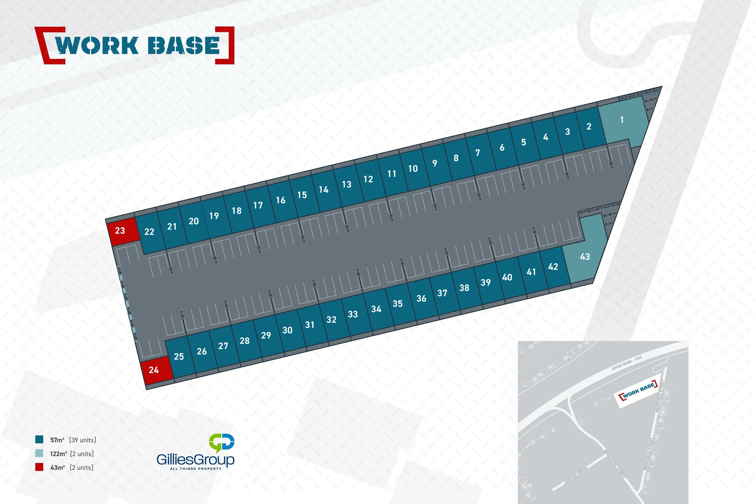 Full sitemap of Gillies Group's Work Base, located in Upper Hutt