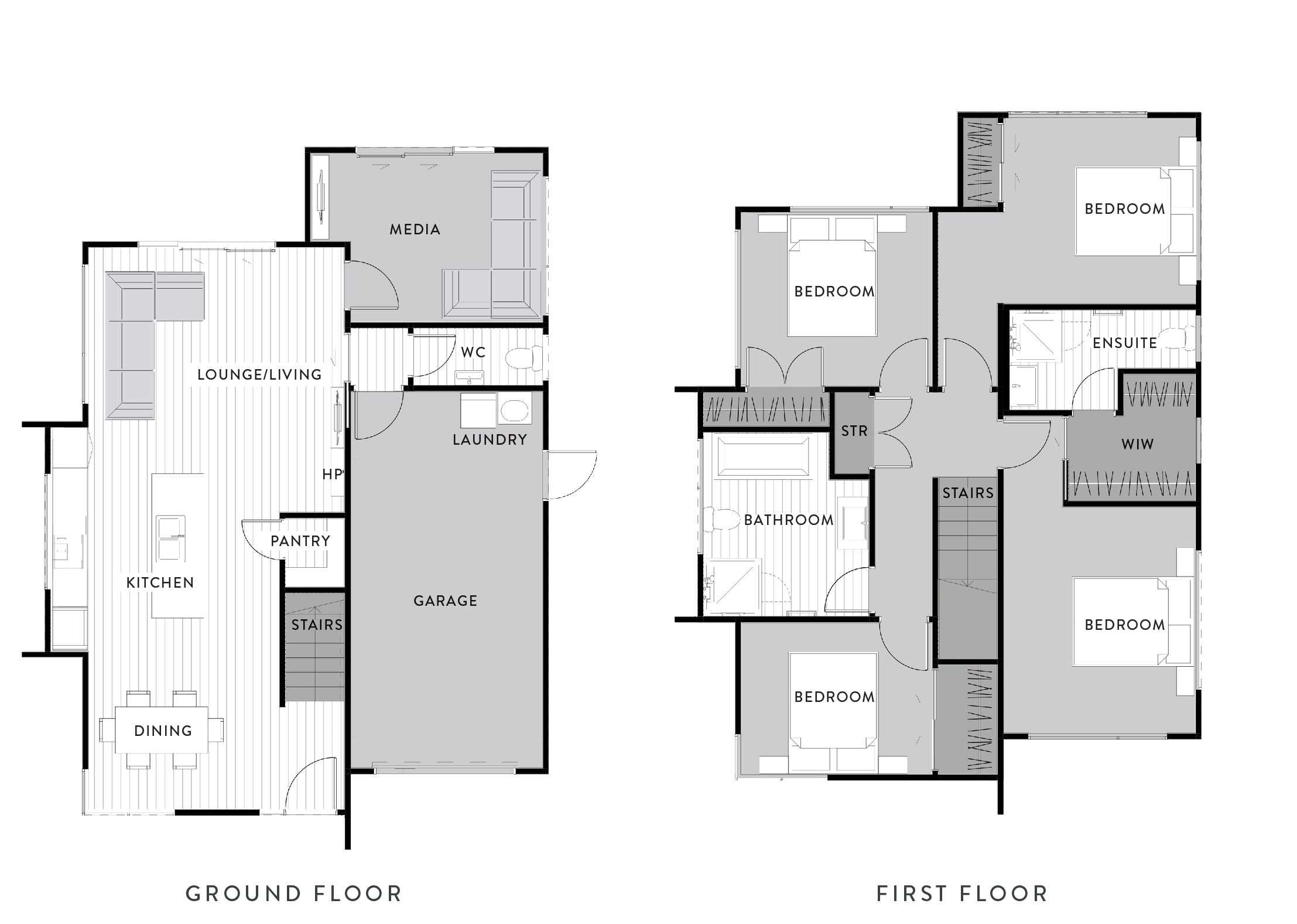 Ground and first floor plans for Type G, a The Reserve Final Release home design
