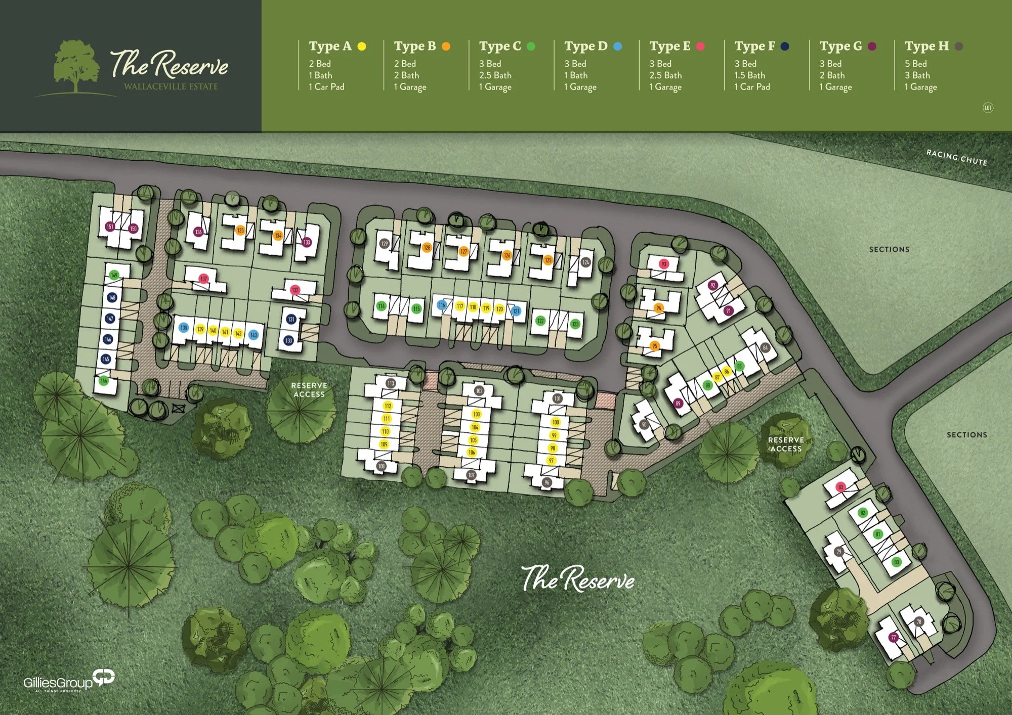 The Reserve First Release full sitemap with lot house types labelled