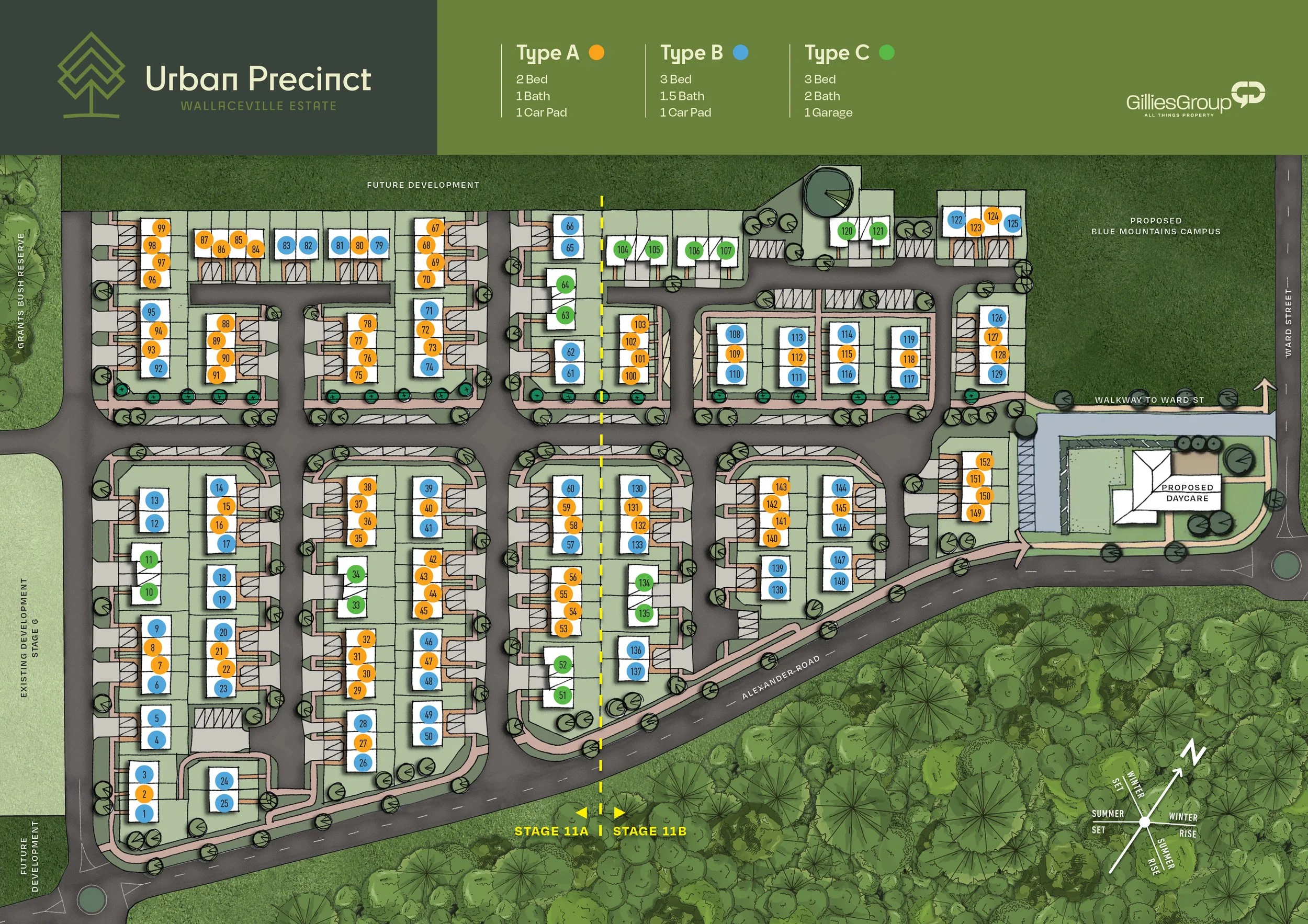 Urban Precinct: Phase One's full sitemap with lot types highlighted