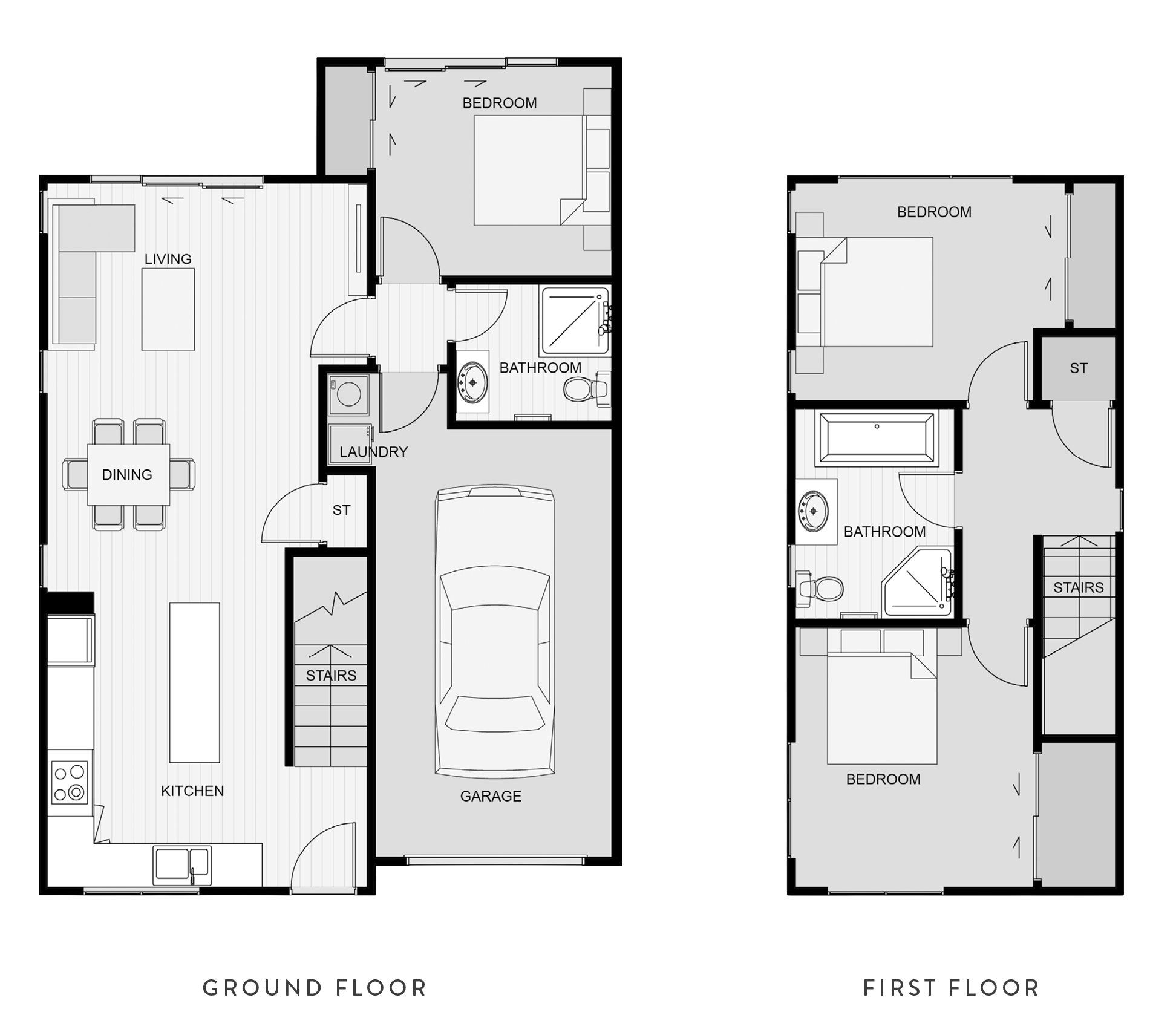 Type M ground and first floor plans, built in Wallaceville Estate's The Reserve Second Release development