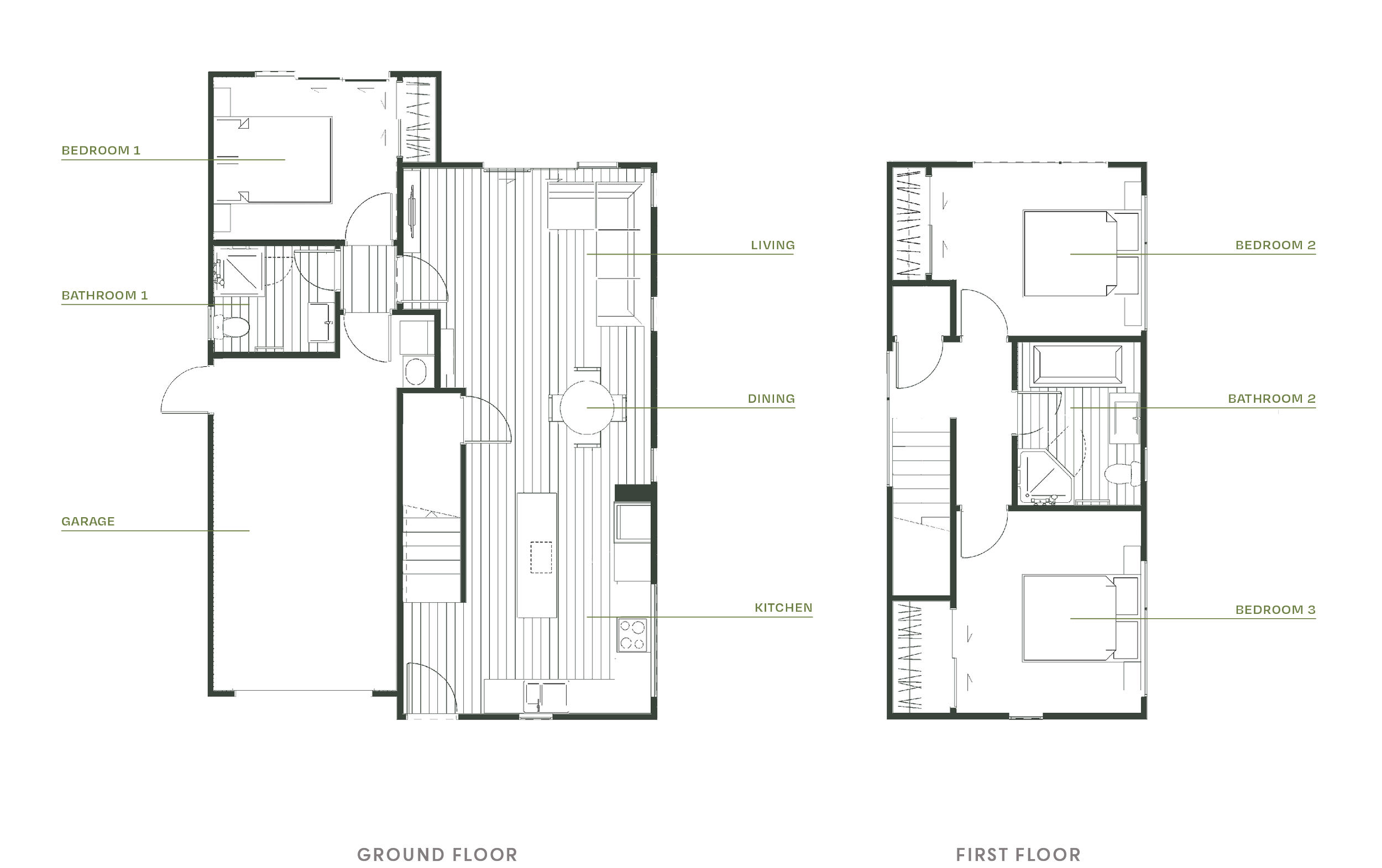 House design Ellerslie's ground and first floor plans at Trackside, Wallaceville Estate, Upper Hutt
