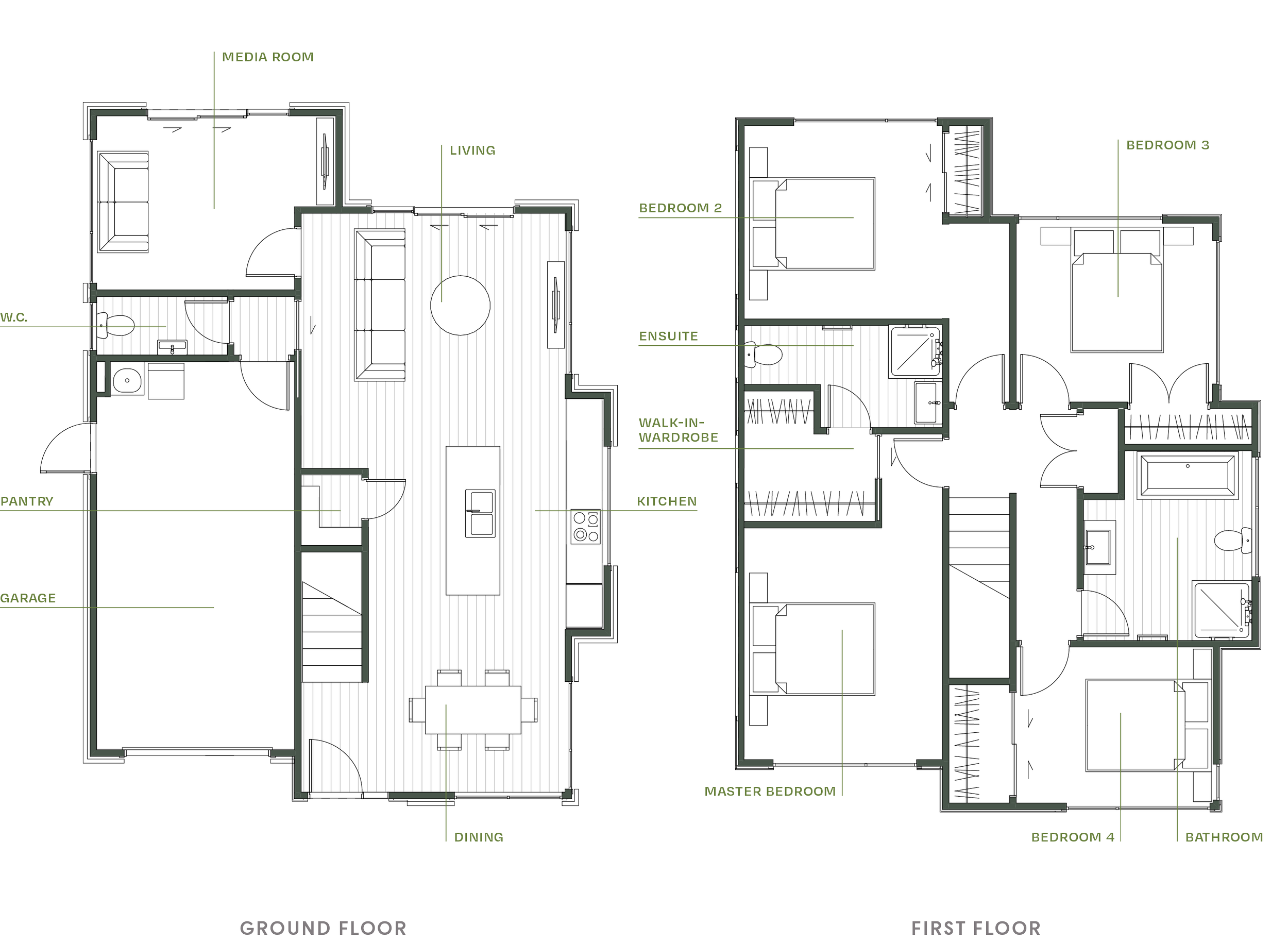 Ground and first floor plans for Type G, a house design available in Urban Precinct Wallaceville Estate, a development by Gillies Group