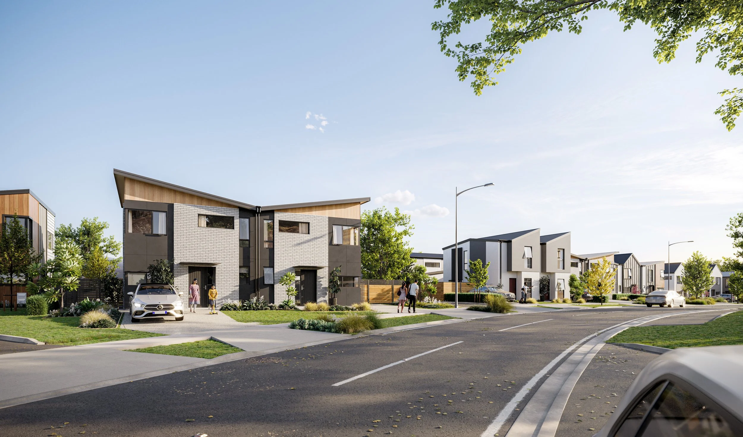 Gillies Group's development, Trackside, offers contemporary homes with lots of open green spaces, highlighting a seamless connection to outdoor living and a welcoming community.