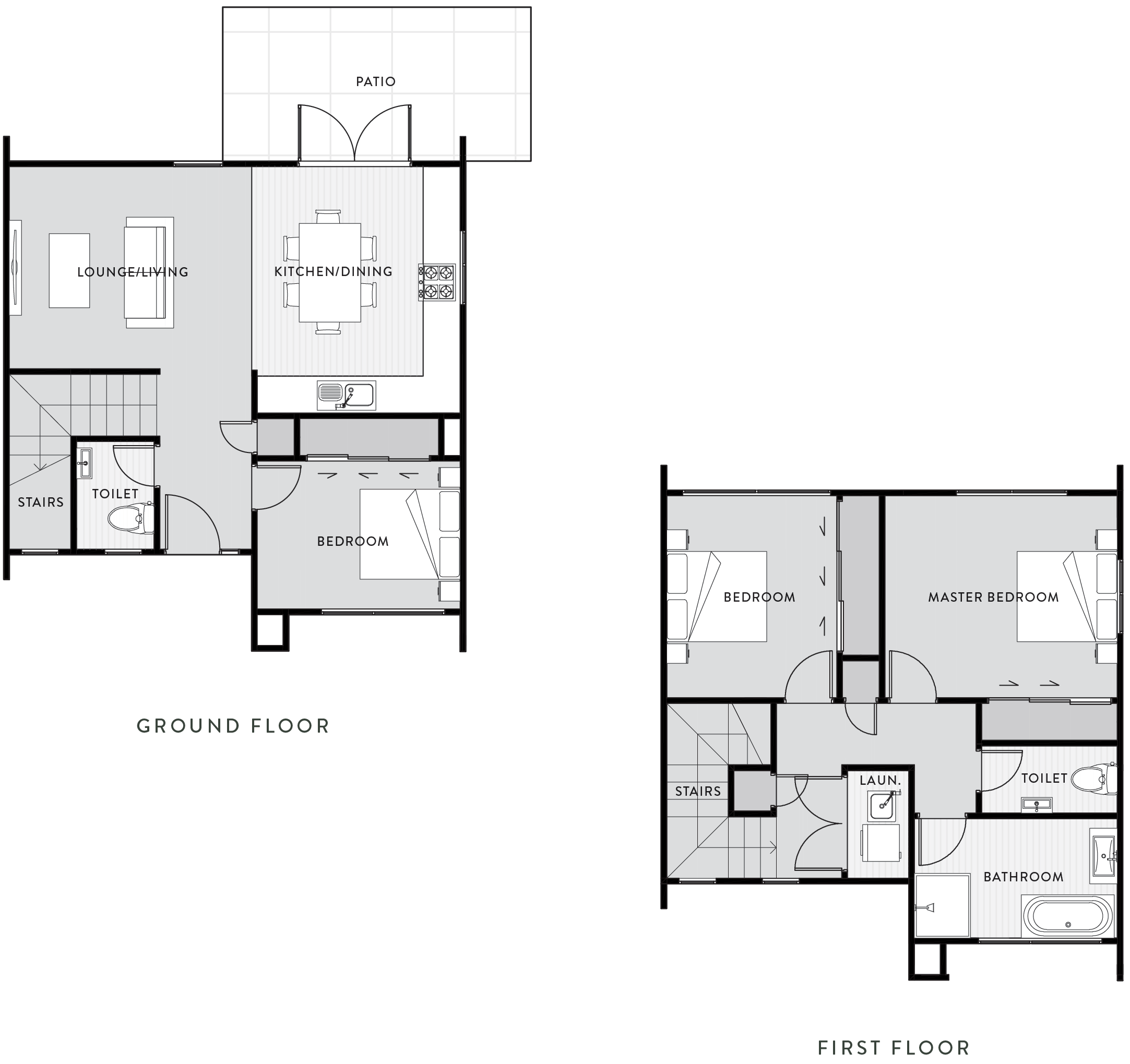 Ground and first floor plans of Type F, located in The Reserve: First Release, a development by Gillies Group