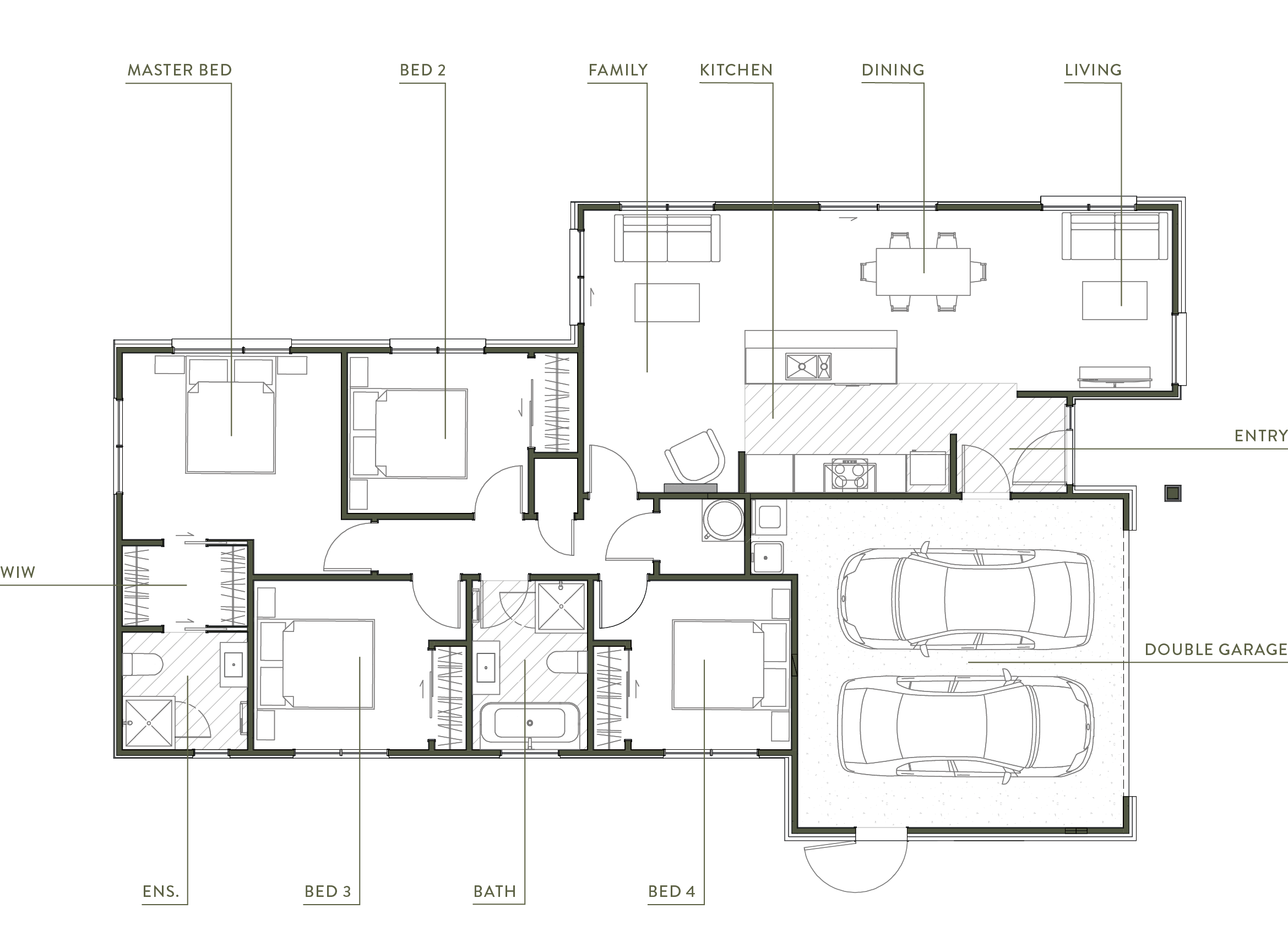 The floor plan of Kanuka, a turn-key house design for Maymorn Farm, a residential development in Wellington