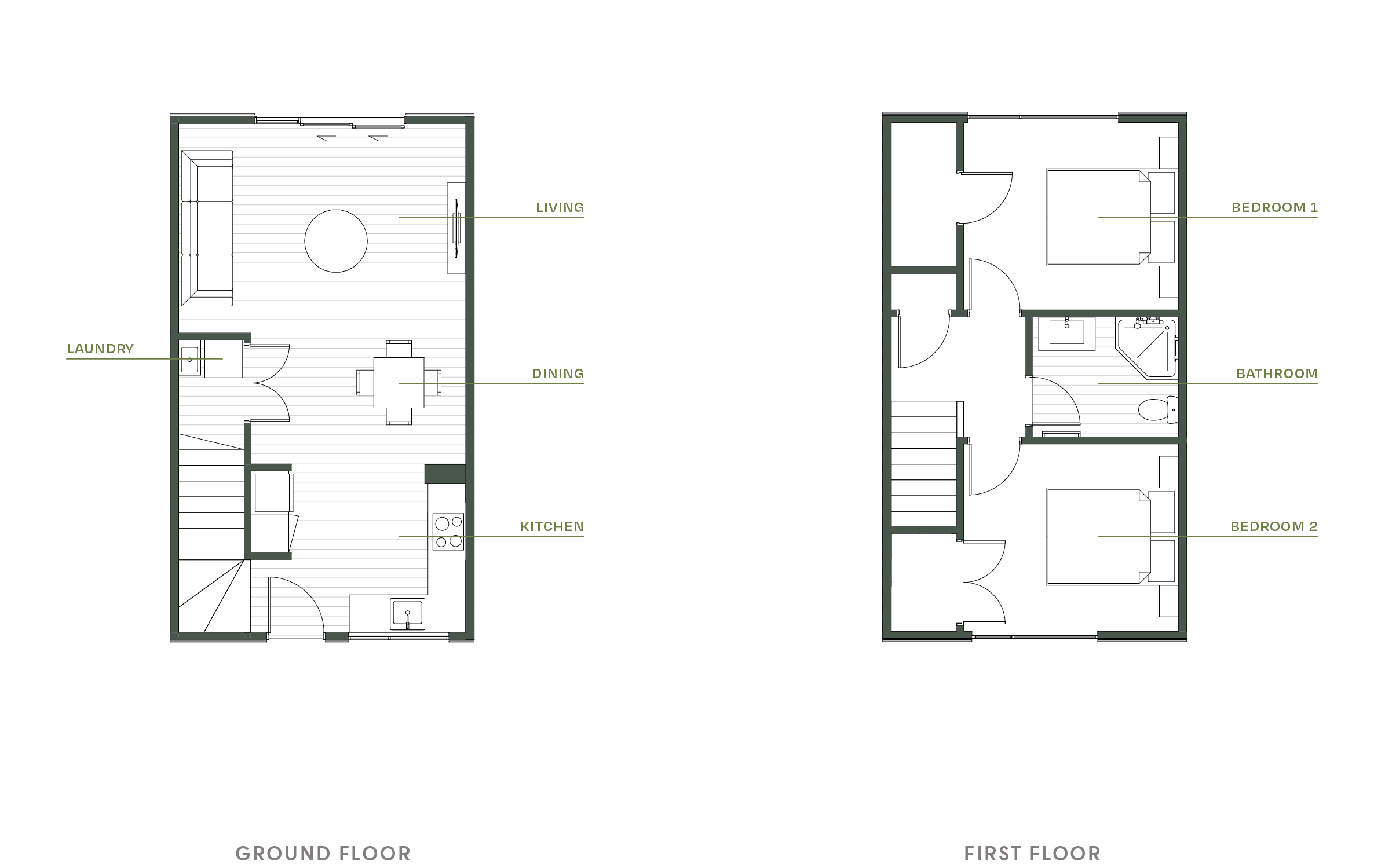 Ground and first floor plans for Type B, a townhouse design available in the Trackside development by Gillies Group