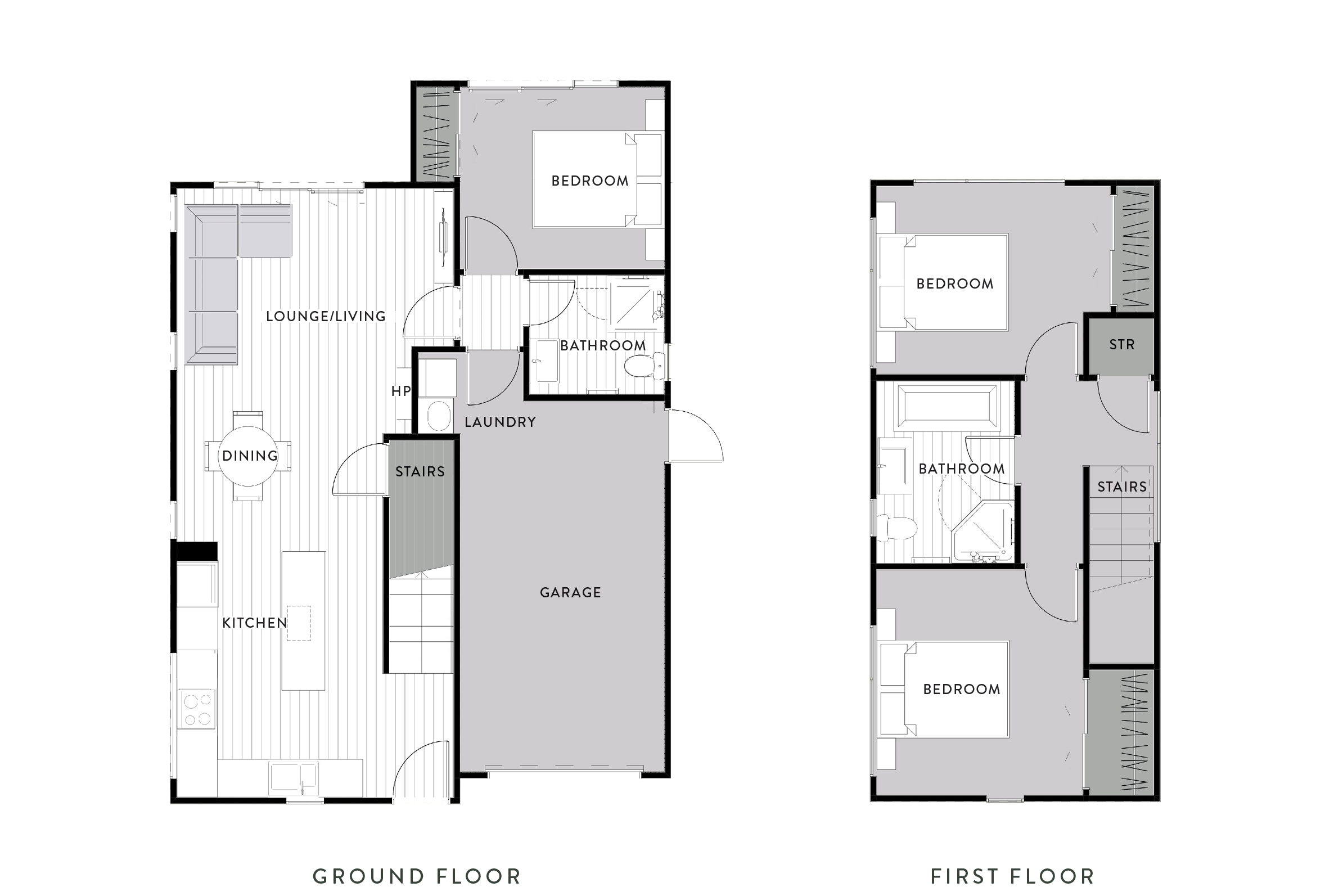 Ground and first floor plans for Type D, a The Reserve Final Release home