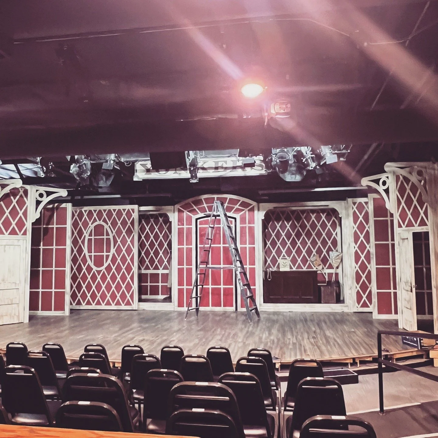 Hello, Dolly! at SDMT. While I don't have a great full-stage photo of this set, I have lots of in-production pics. Got to do a couple of fun techniques with this one! (February 2025). 

Wood grain, spatter, freehand lettering, mural, drybrush, lattic