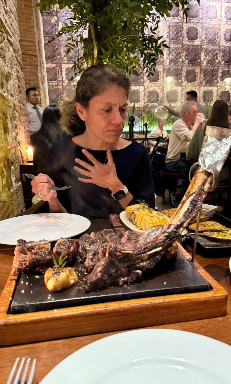 End your day with a memorable meal at Casa Escobar in Antigua. Their signature Tomahawk Steak is a standout — a massive, perfectly grilled cut with rich flavor and tender texture, served with local sides and bold Guatemalan flair.
