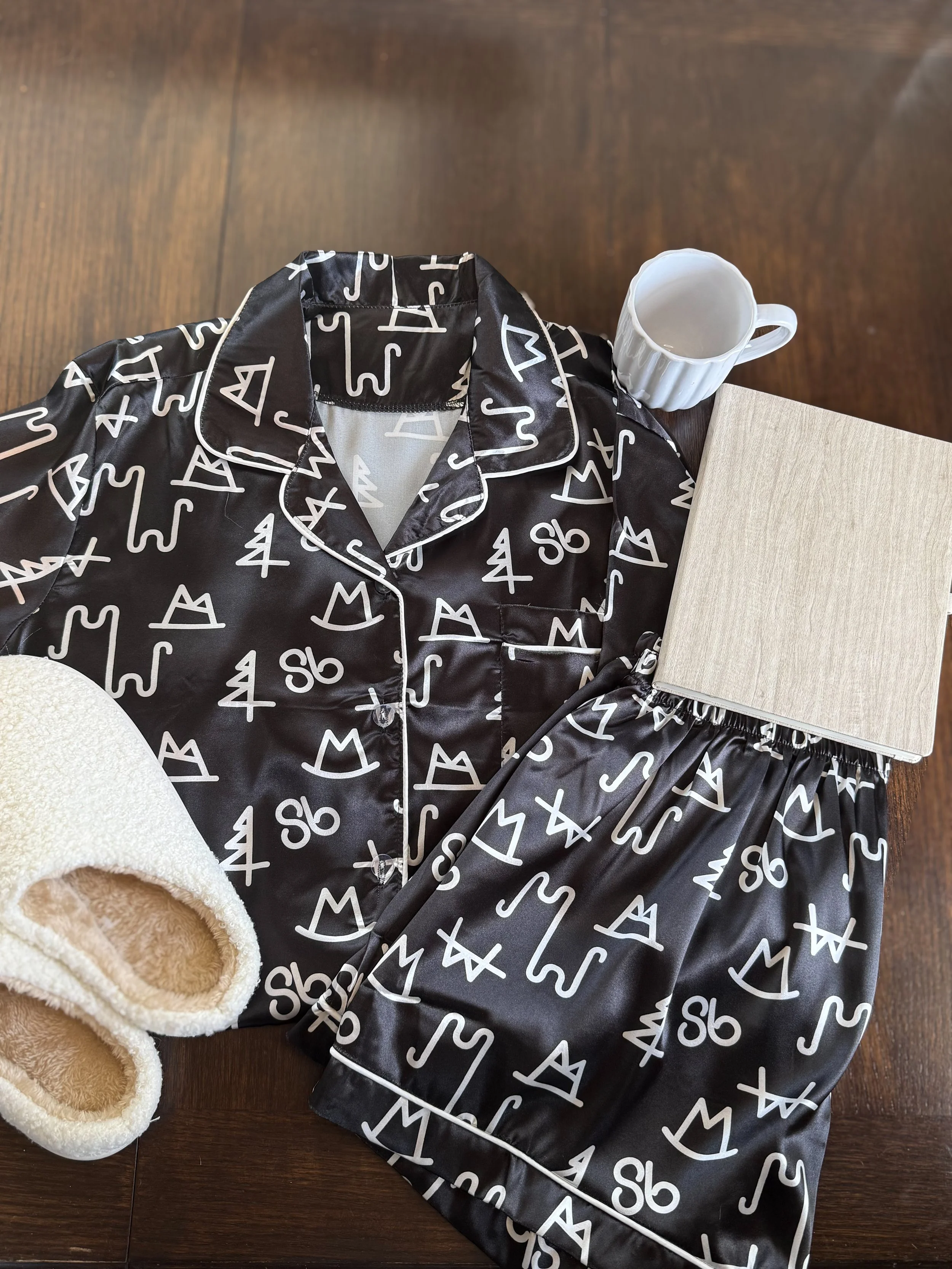 Women's Black Brand Pajama Set