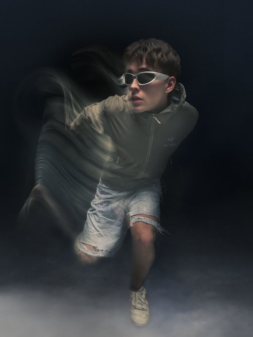 Studio fashion test shoot photography with moody lighting and movement