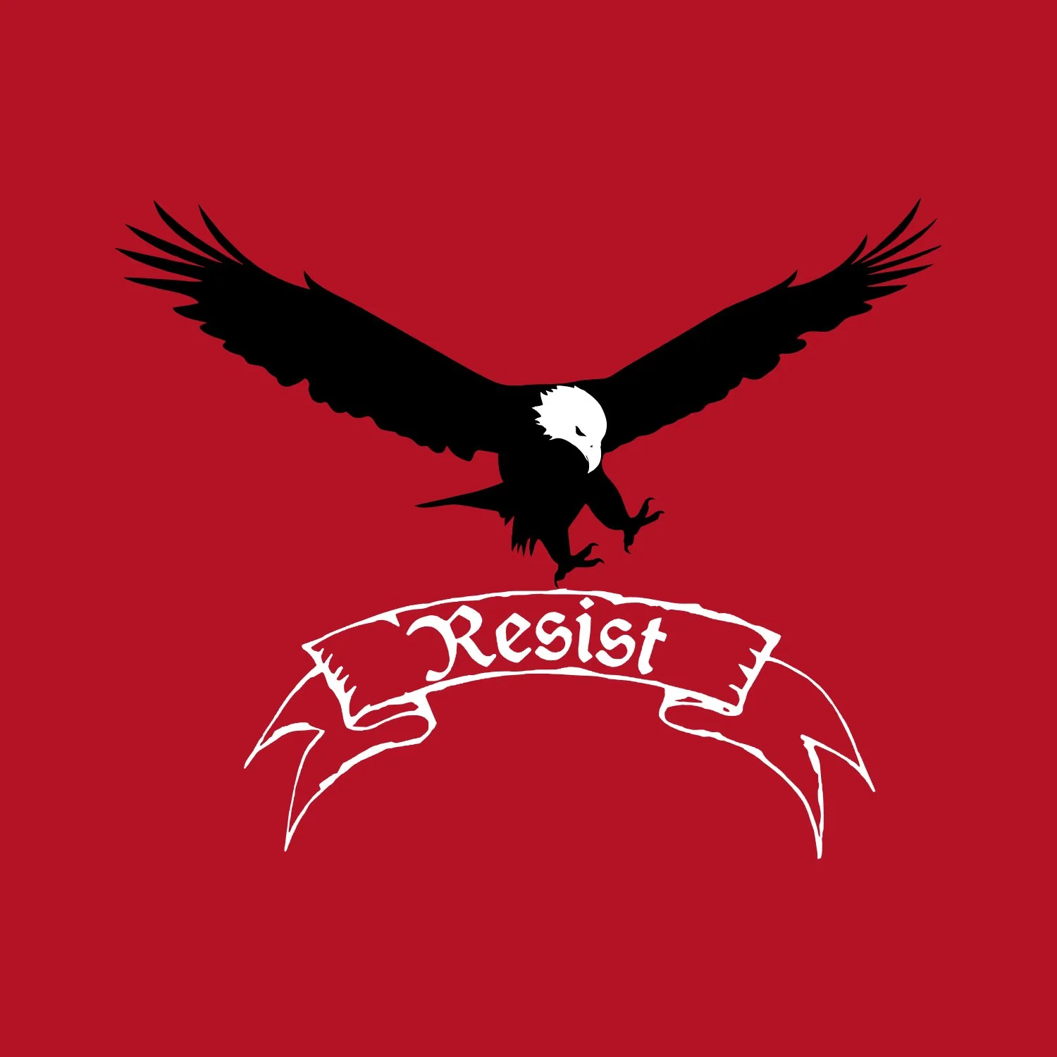 An eagle soars over a banner that reads Resist