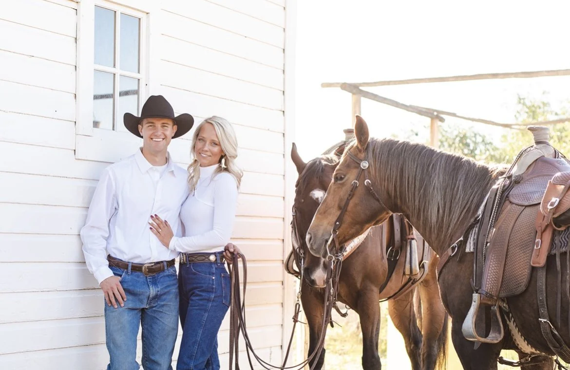 Cole Morrison, the Horse Auctioneer, and wife Ashley Morrison with horses