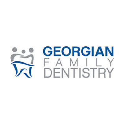 Logo for Georgian Family Dentistry with a stylized illustration of two children and an adult overhead.