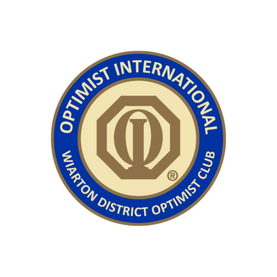 Logo of the Waukon District Optimist Club featuring a gold emblem with a stylized letter 'O' and blue border with white text.