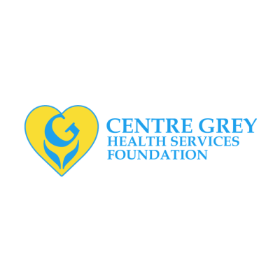 Logo of Centre Grey Health Services Foundation with a yellow heart and a blue tulip inside it, and the text 'CENTRE GREY HEALTH SERVICES FOUNDATION' in blue.