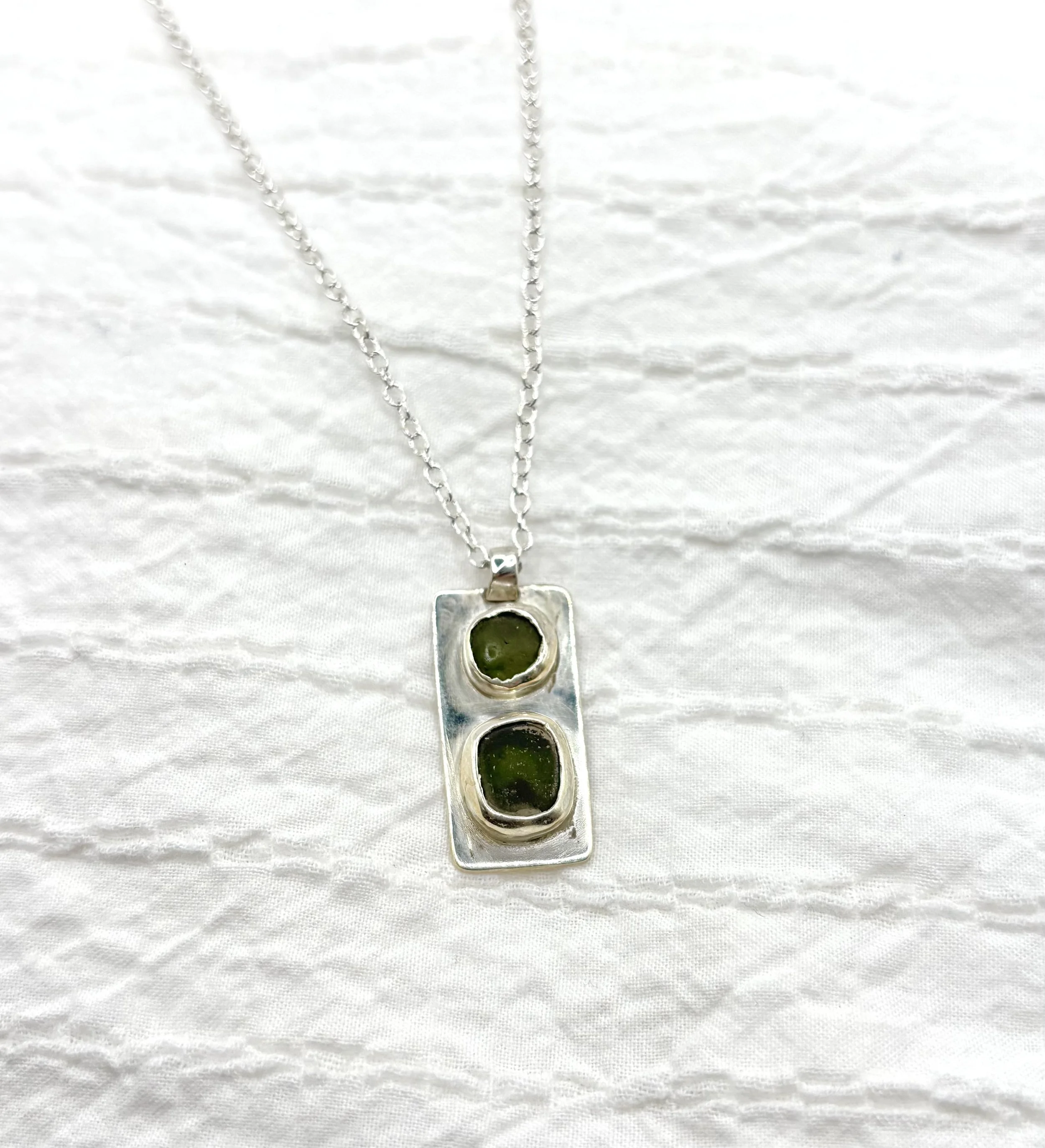 Green Double Seaglass Square Pendant