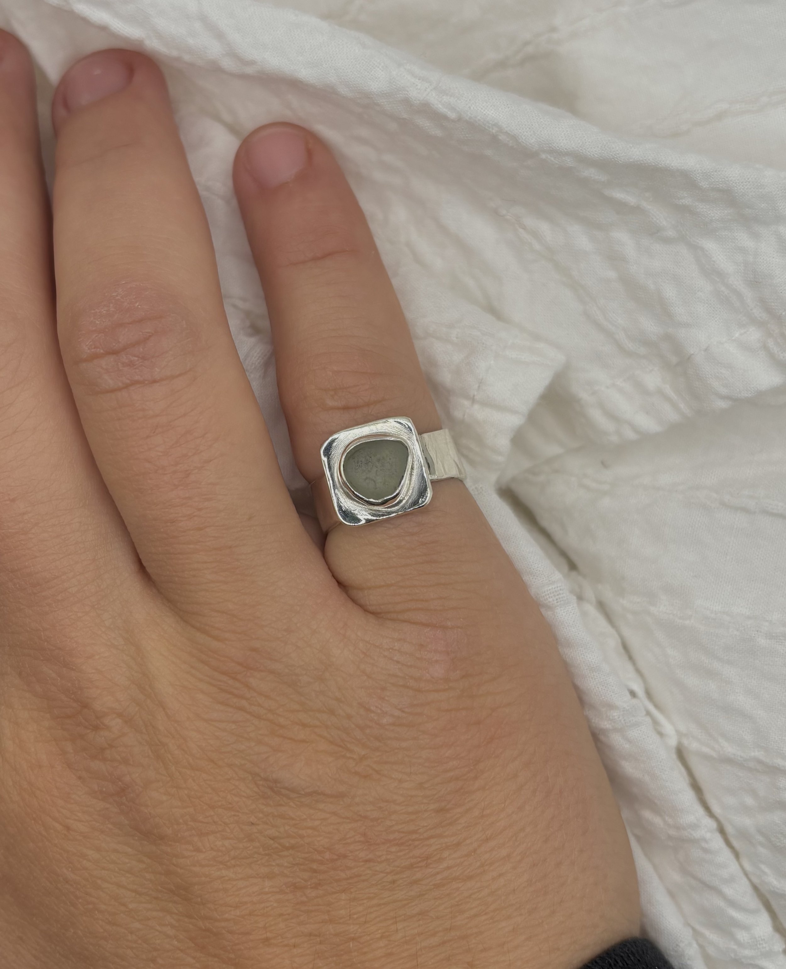 Smokey Teal Seaglass Ring
