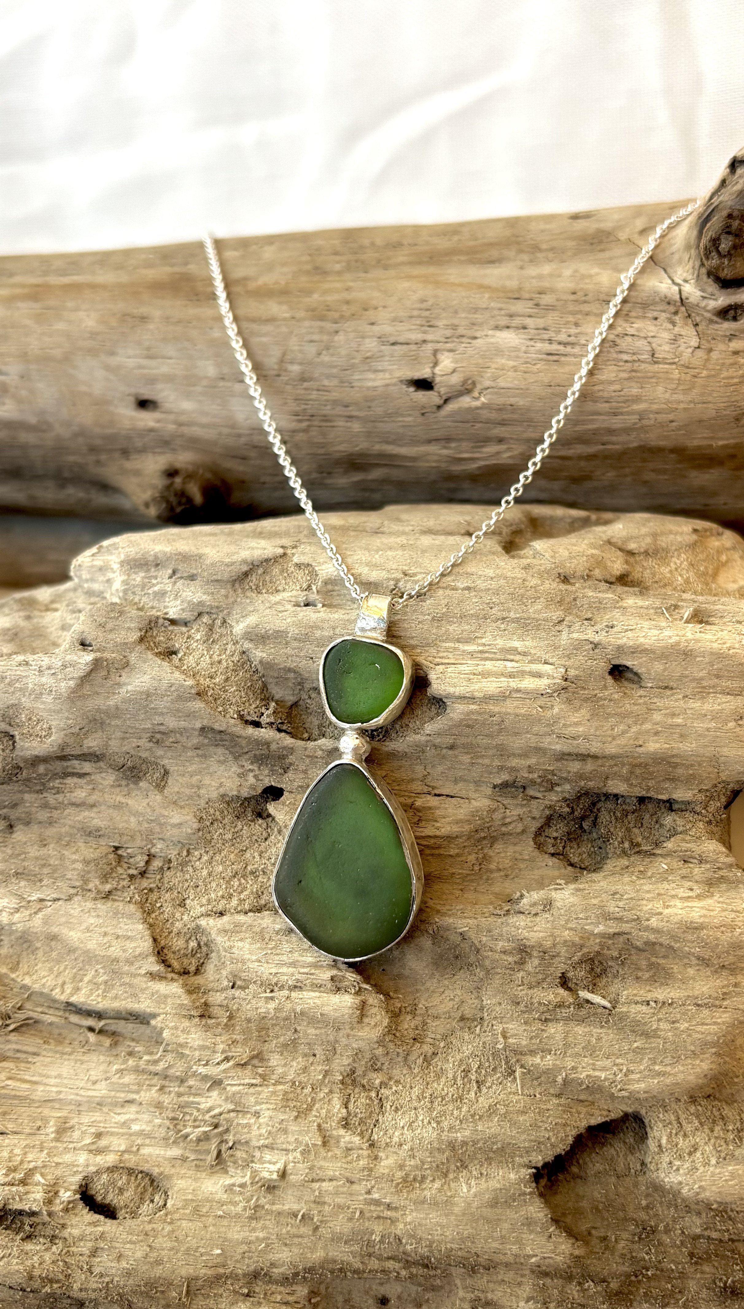 Green Seaglass Sterling Silver Necklace
