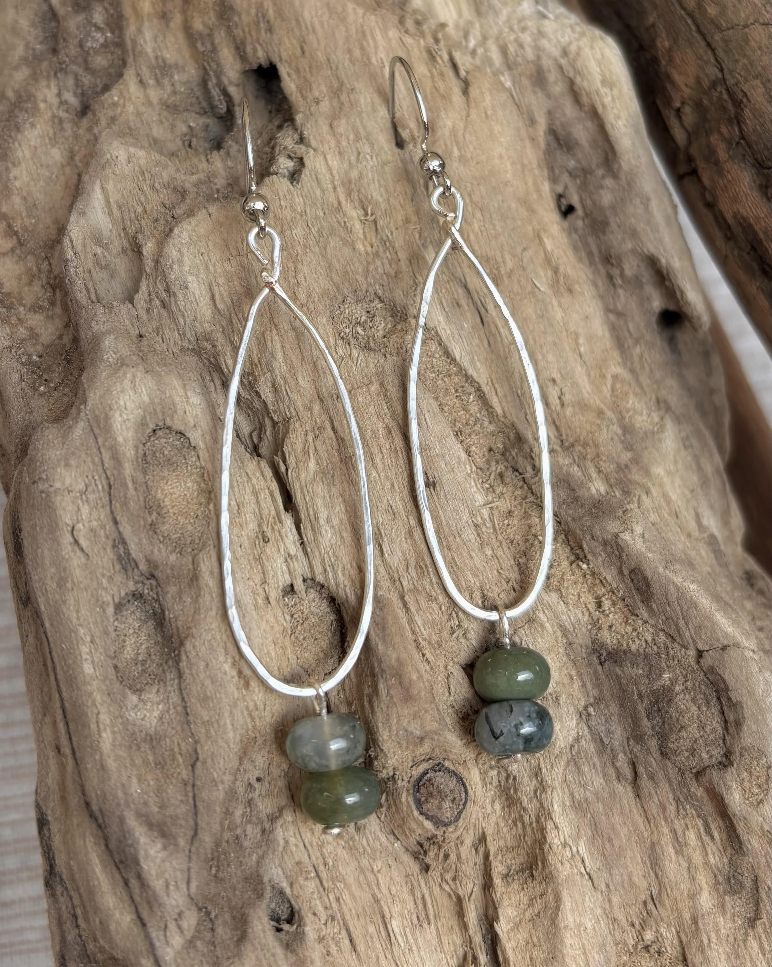 Moss Agate Dangle Hoops