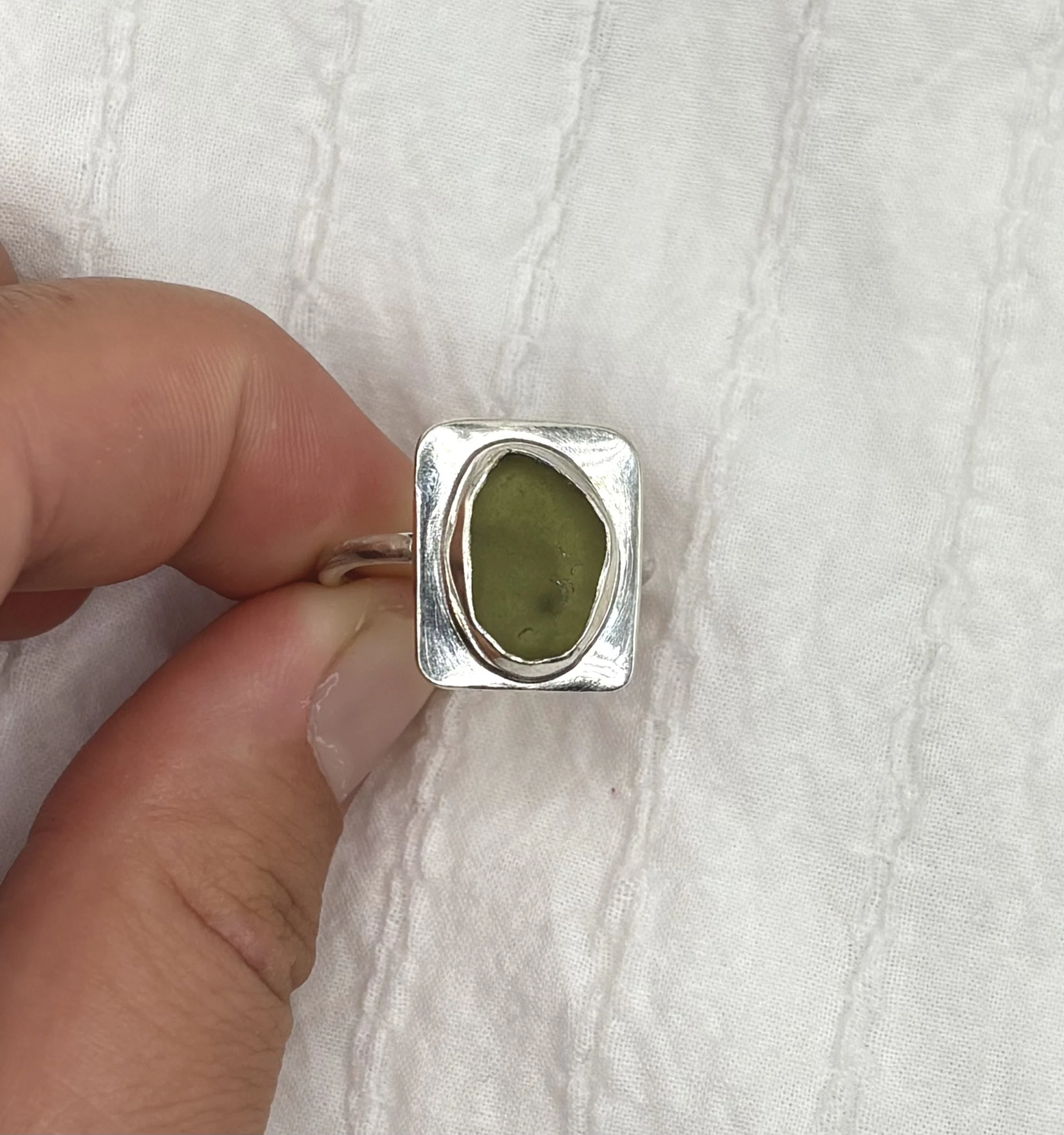 Green Seaglass Square Ring