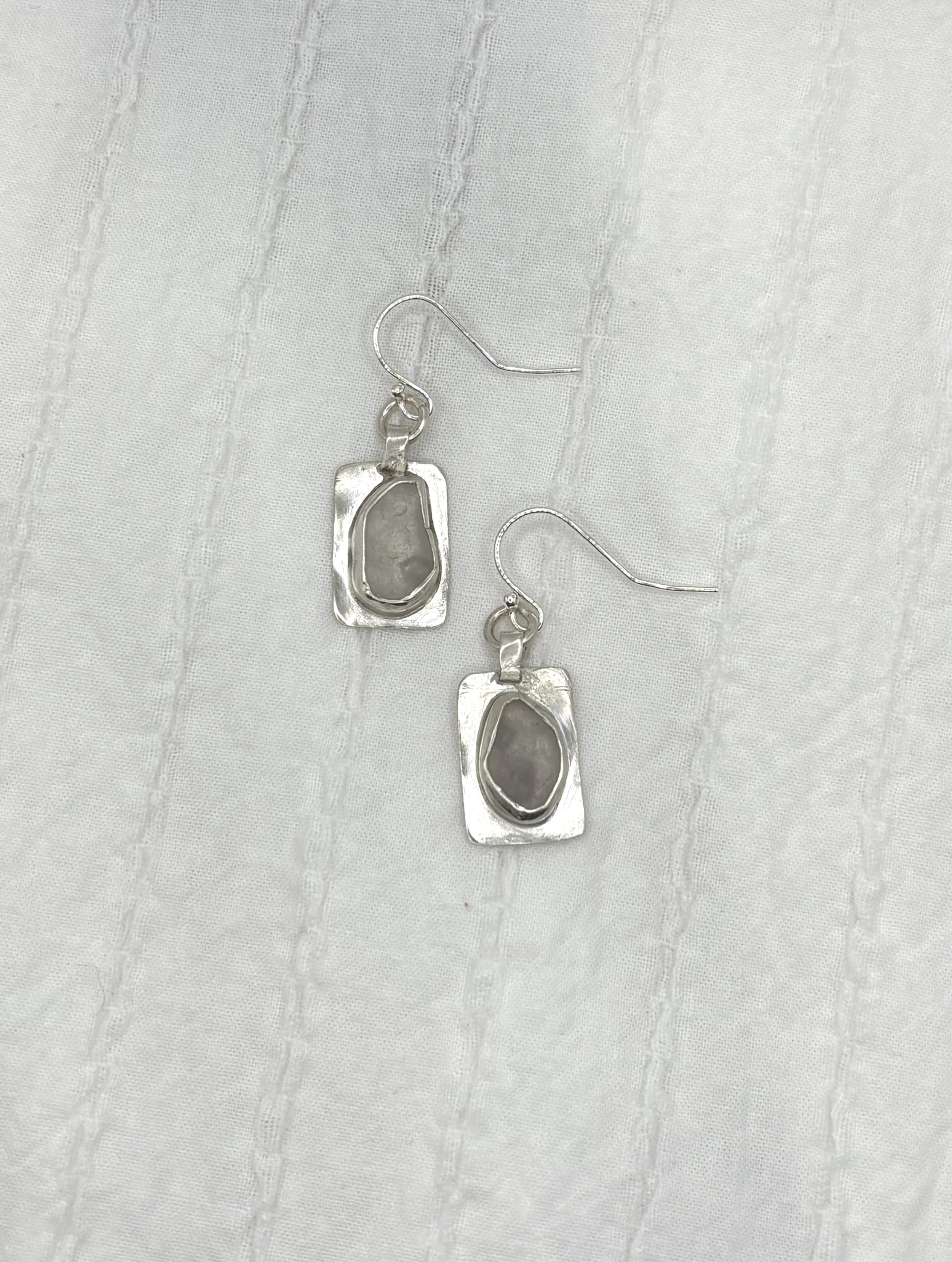 White Seaglass Square Charm Earrings