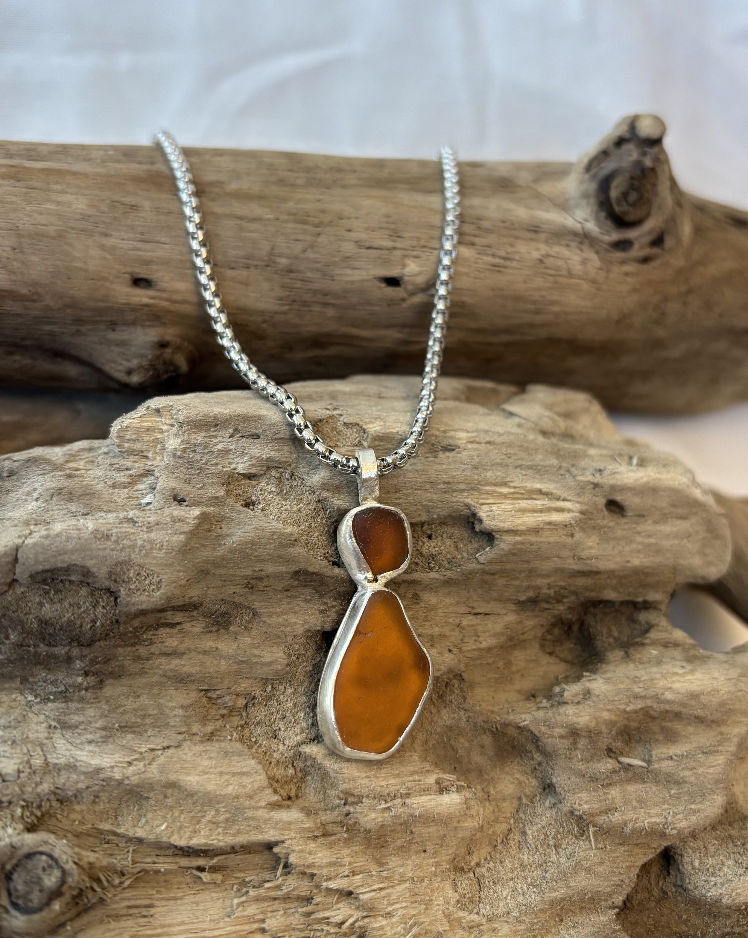 Orange Seaglass Sterling Silver Necklace
