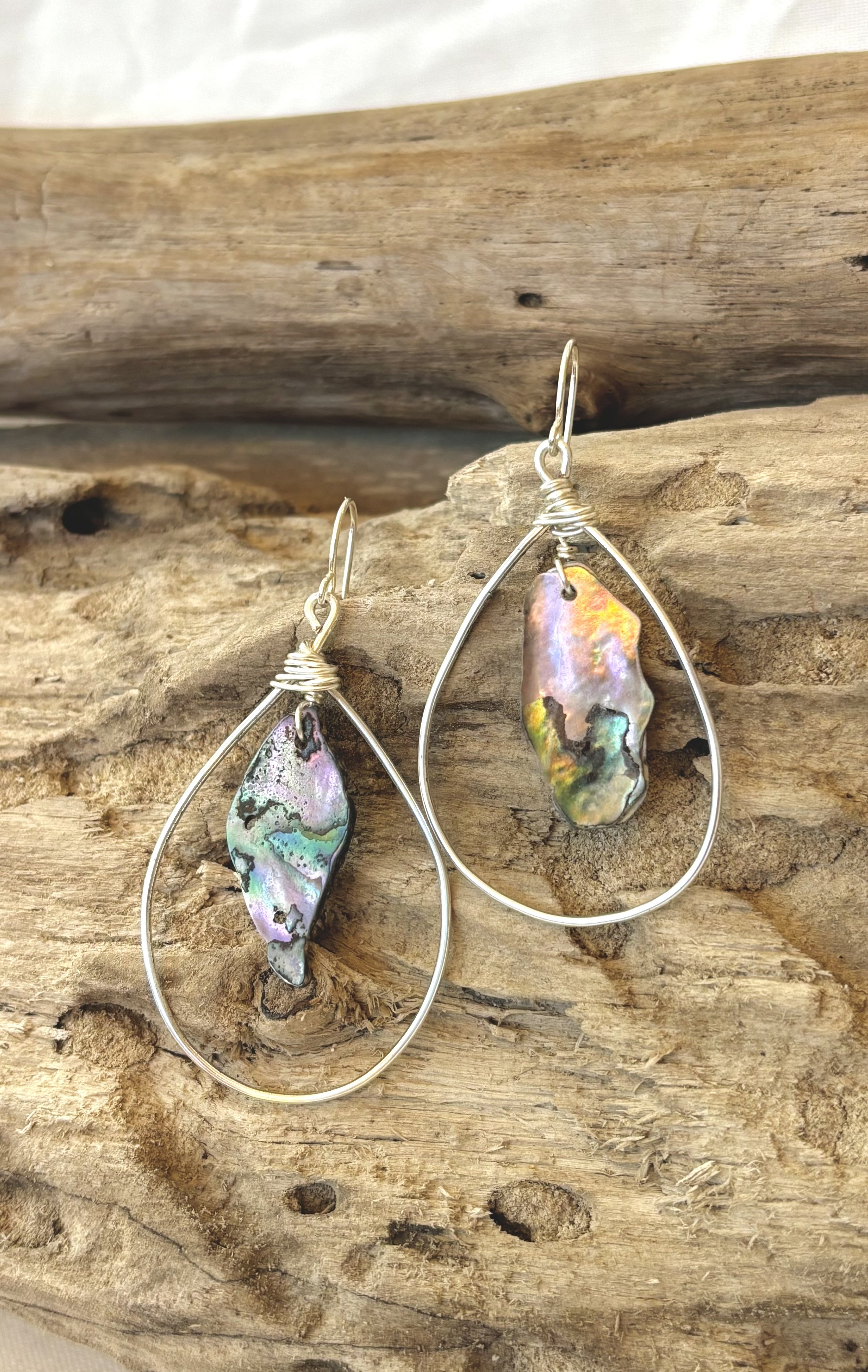 Abalone Silver Hoops