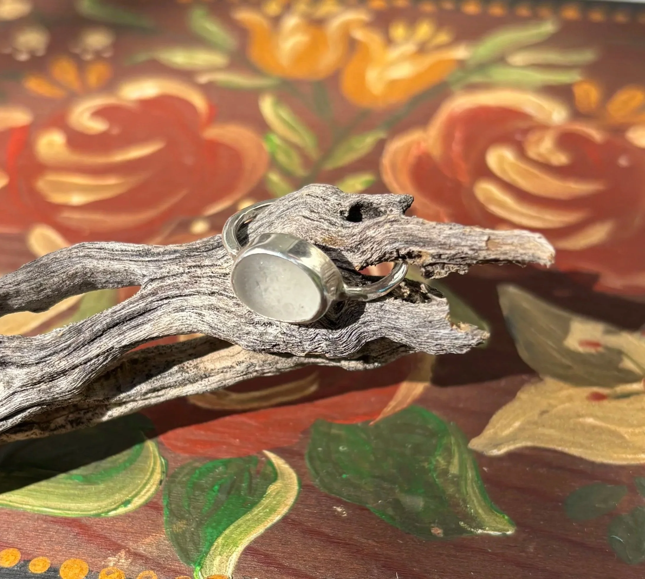 White Seaglass Silver Ring