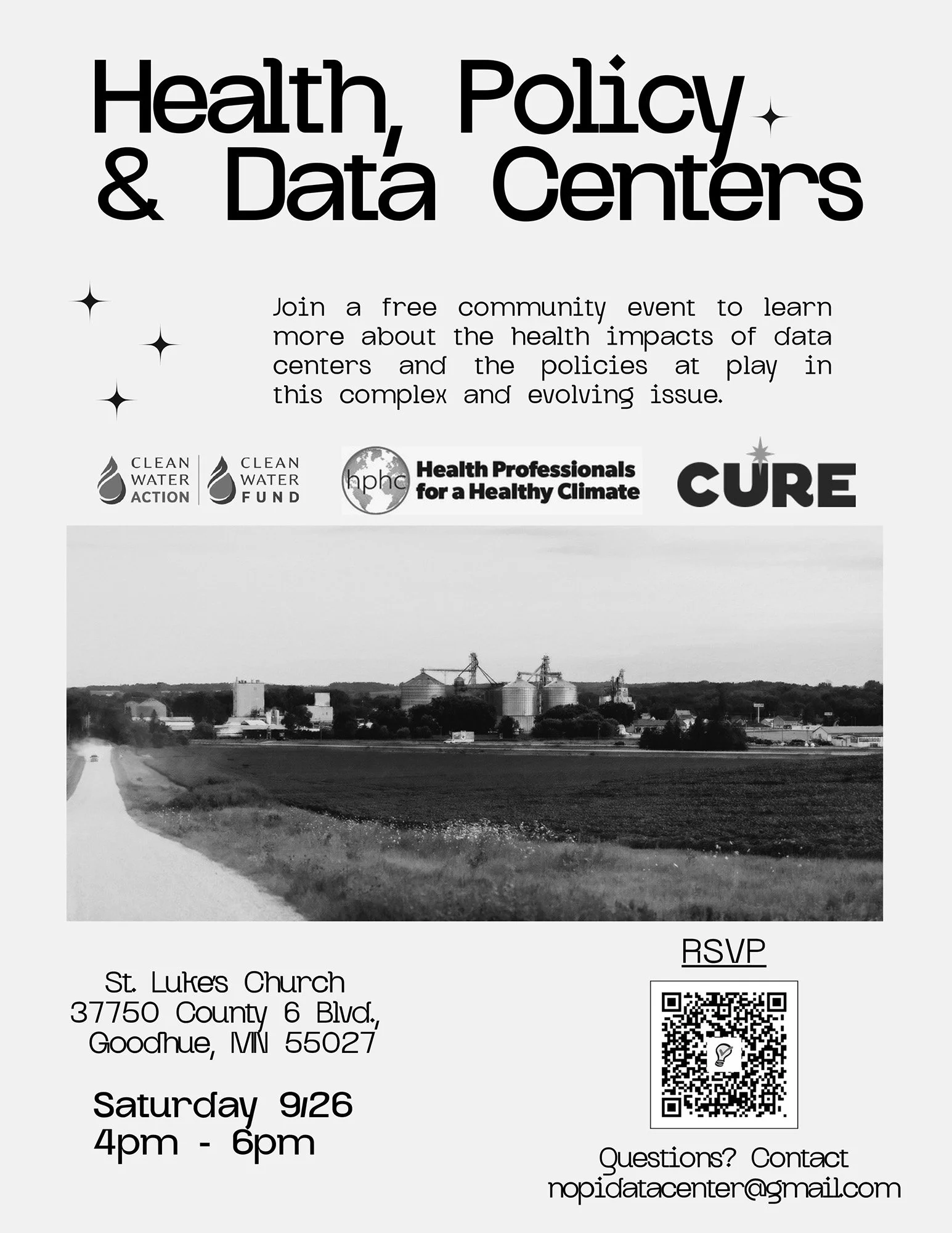 Flyer for the event, Health, Policy & Data Centers to be held on 9/26 from 4-6pm