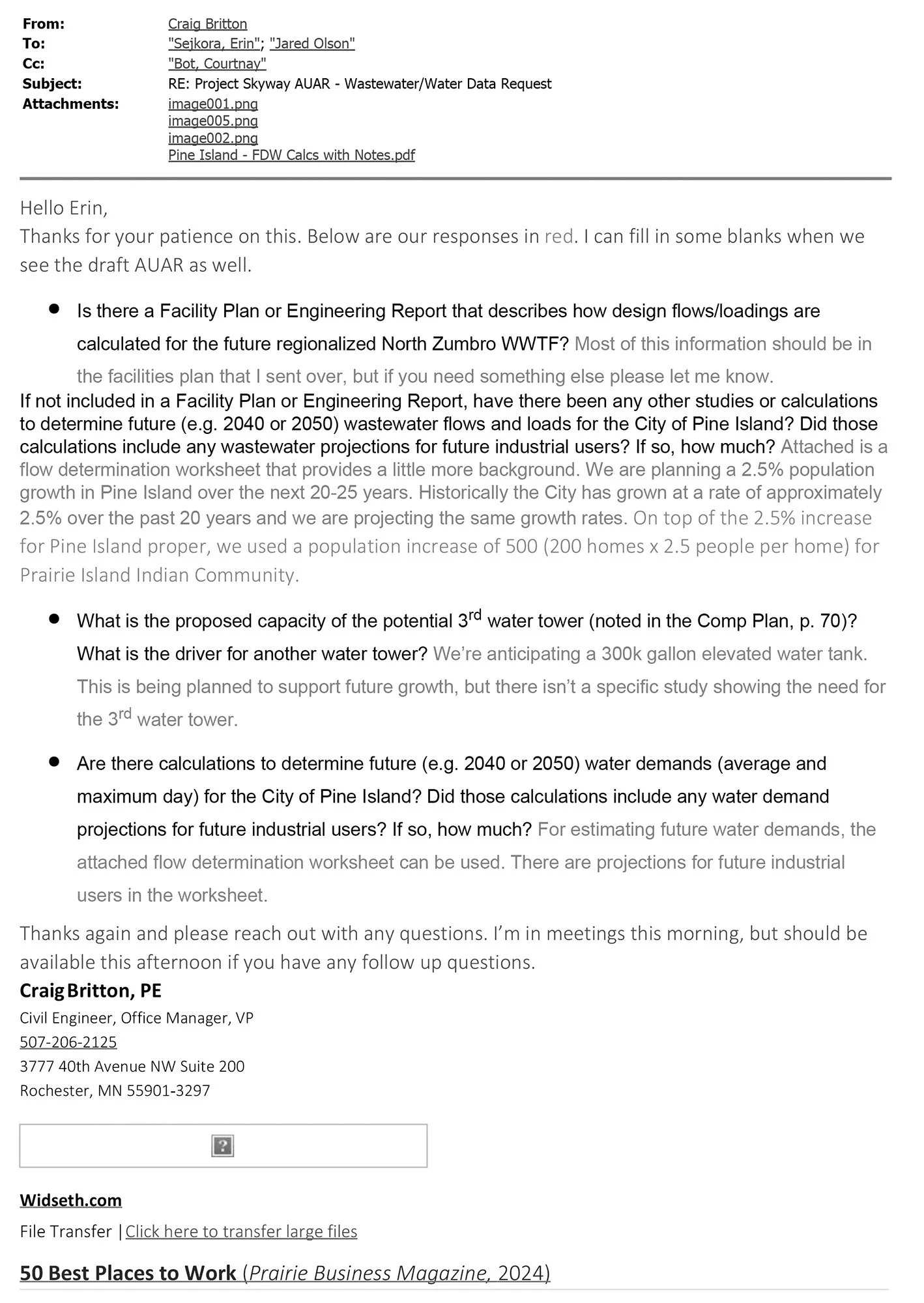 Project Skyway AUAR - Wastewater/Water Data Request