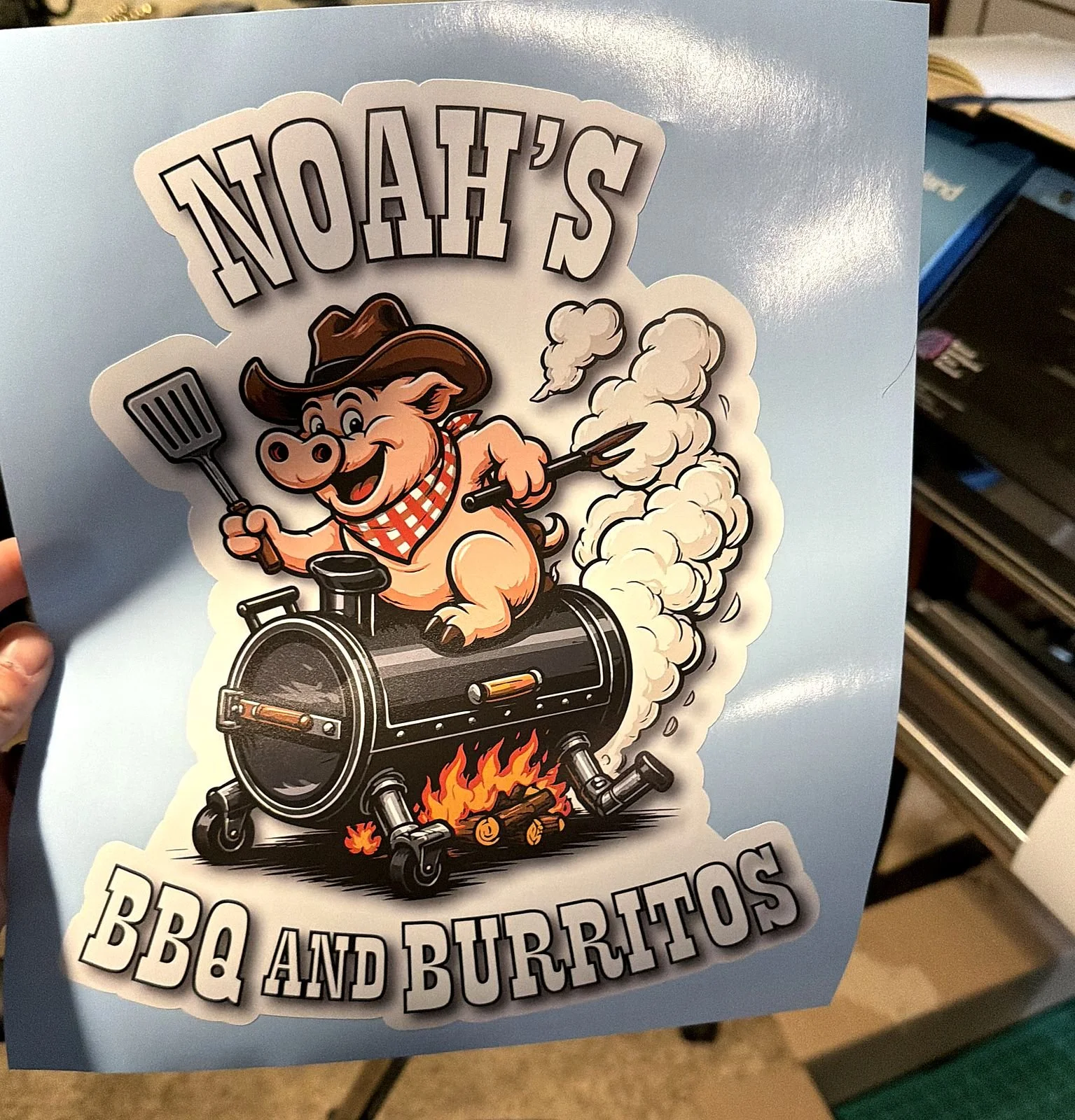 Noah's BBQ & Burritos die-cut sticker