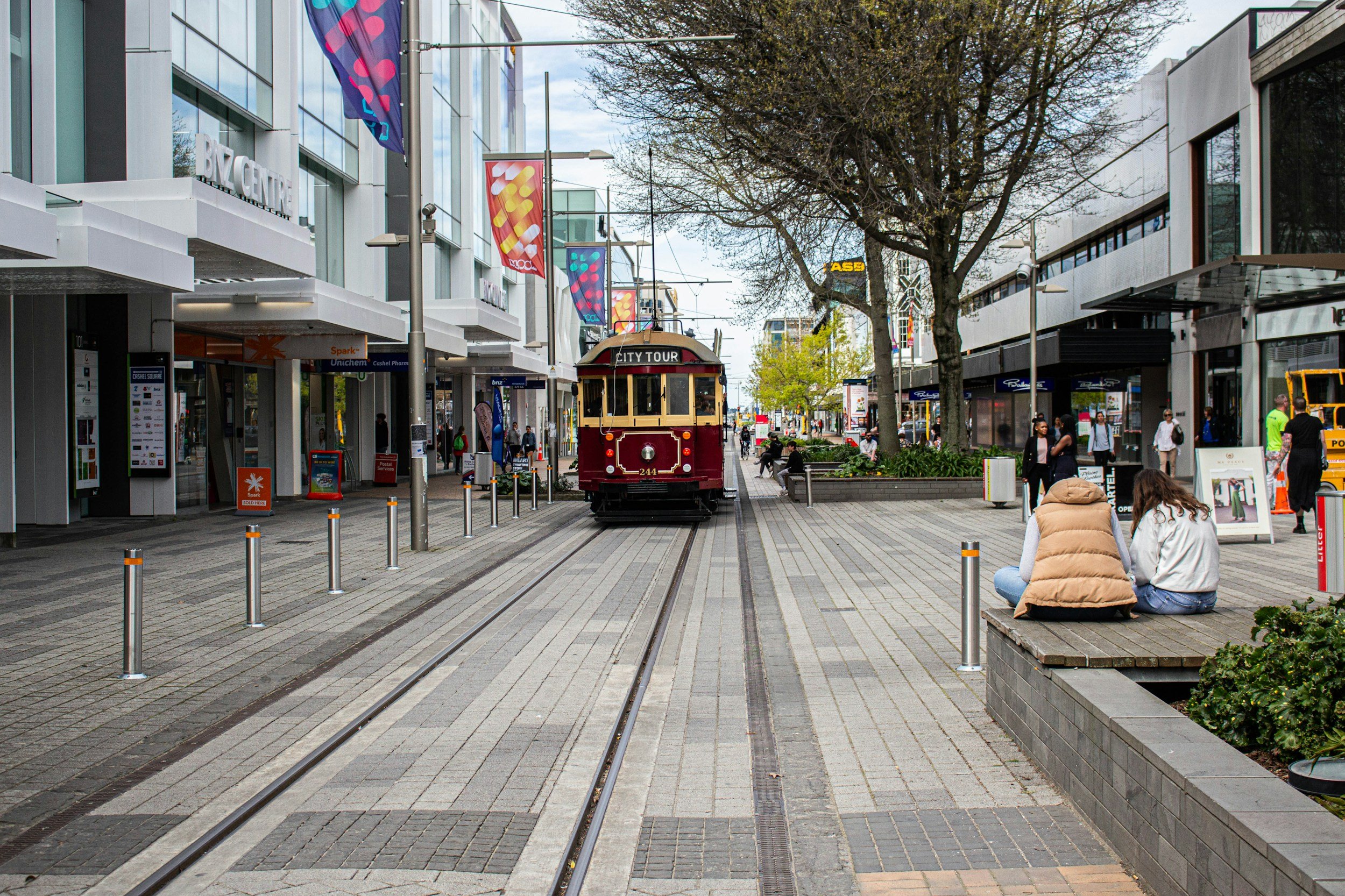 The centre of Christchurch with the tram.